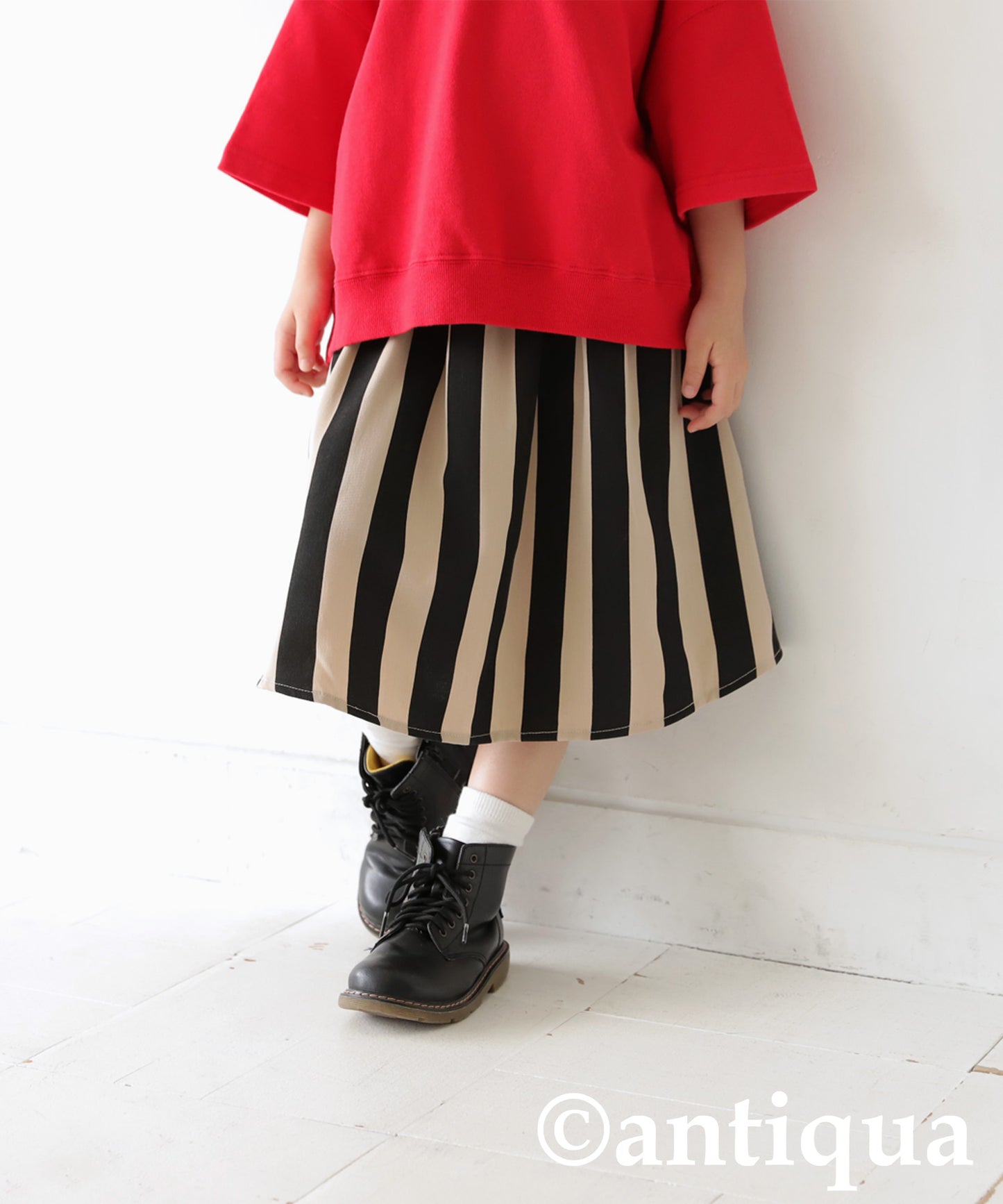 Striped Pattern Flare Skirt Kids