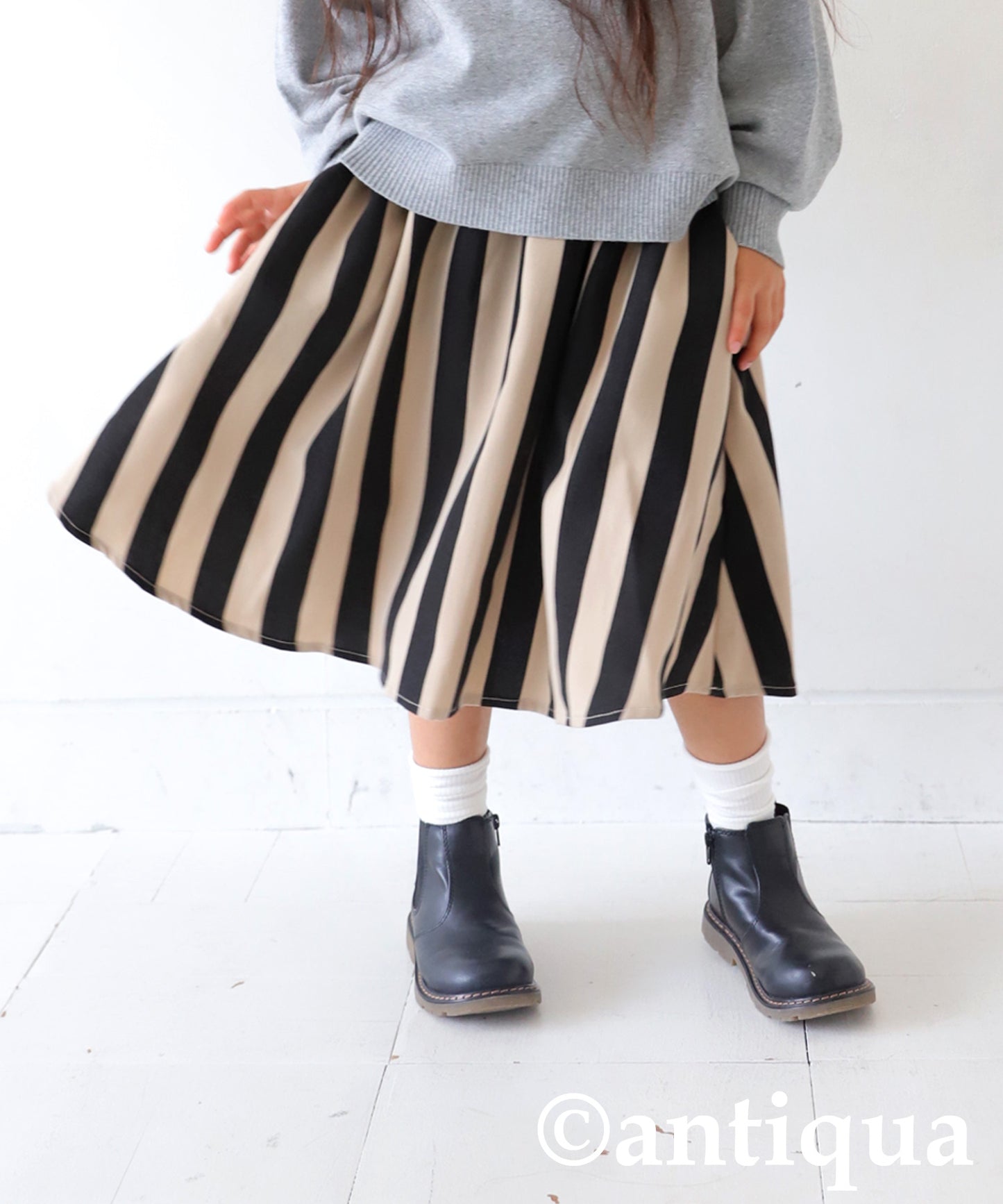 Striped Pattern Flare Skirt Kids