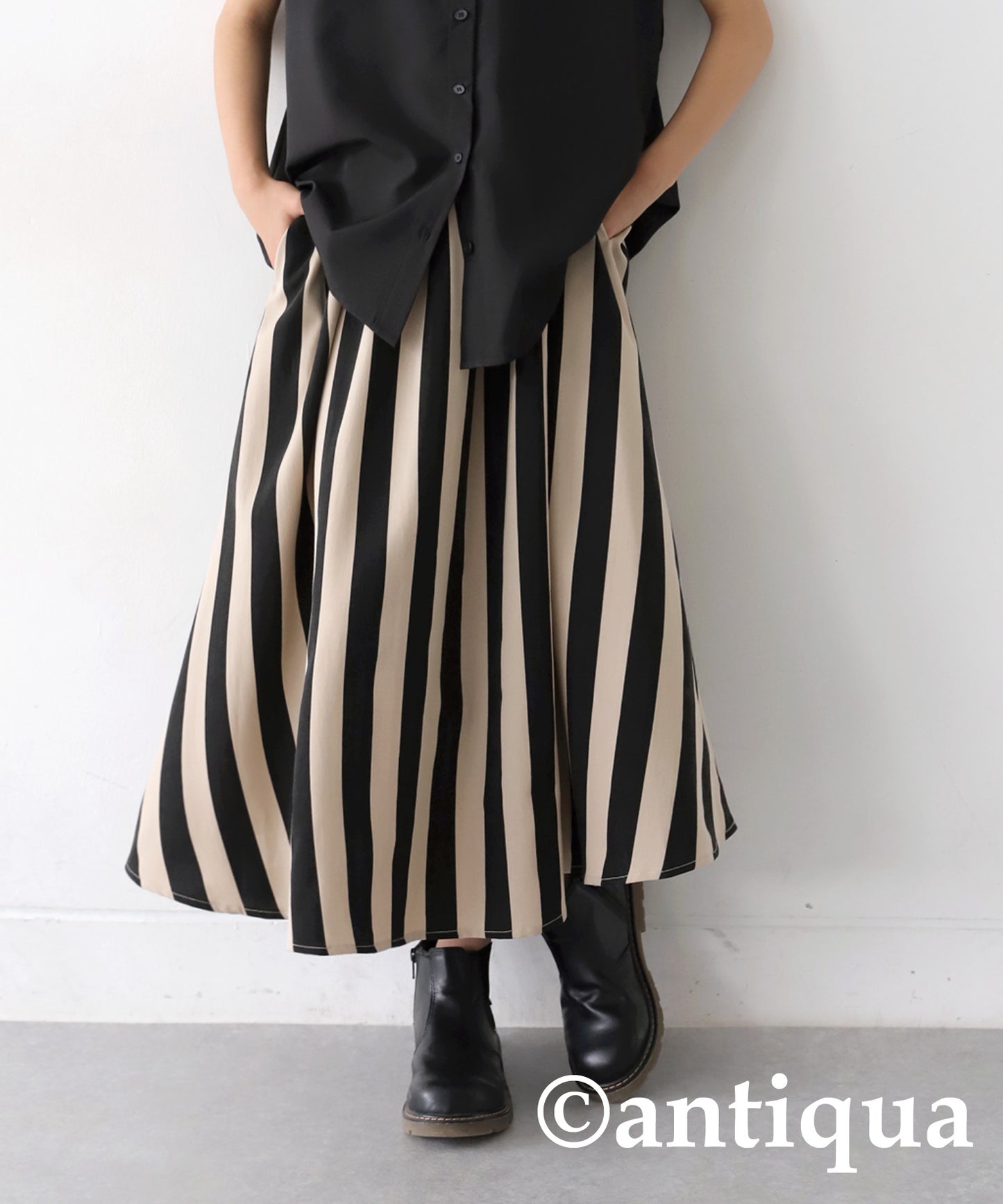 Striped Pattern Flare Skirt Junior