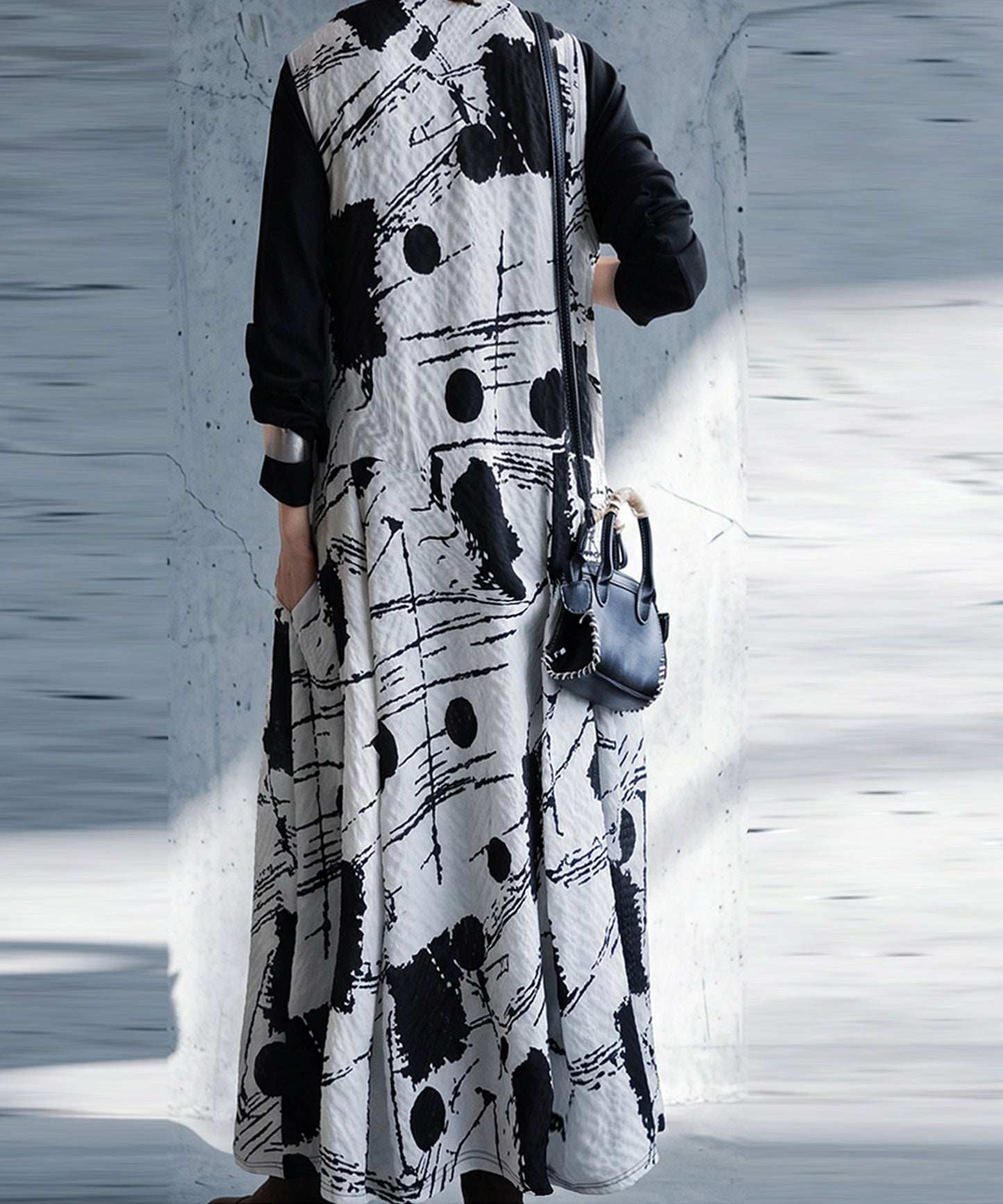 Flared Seersucker Art Print Dress Ladies