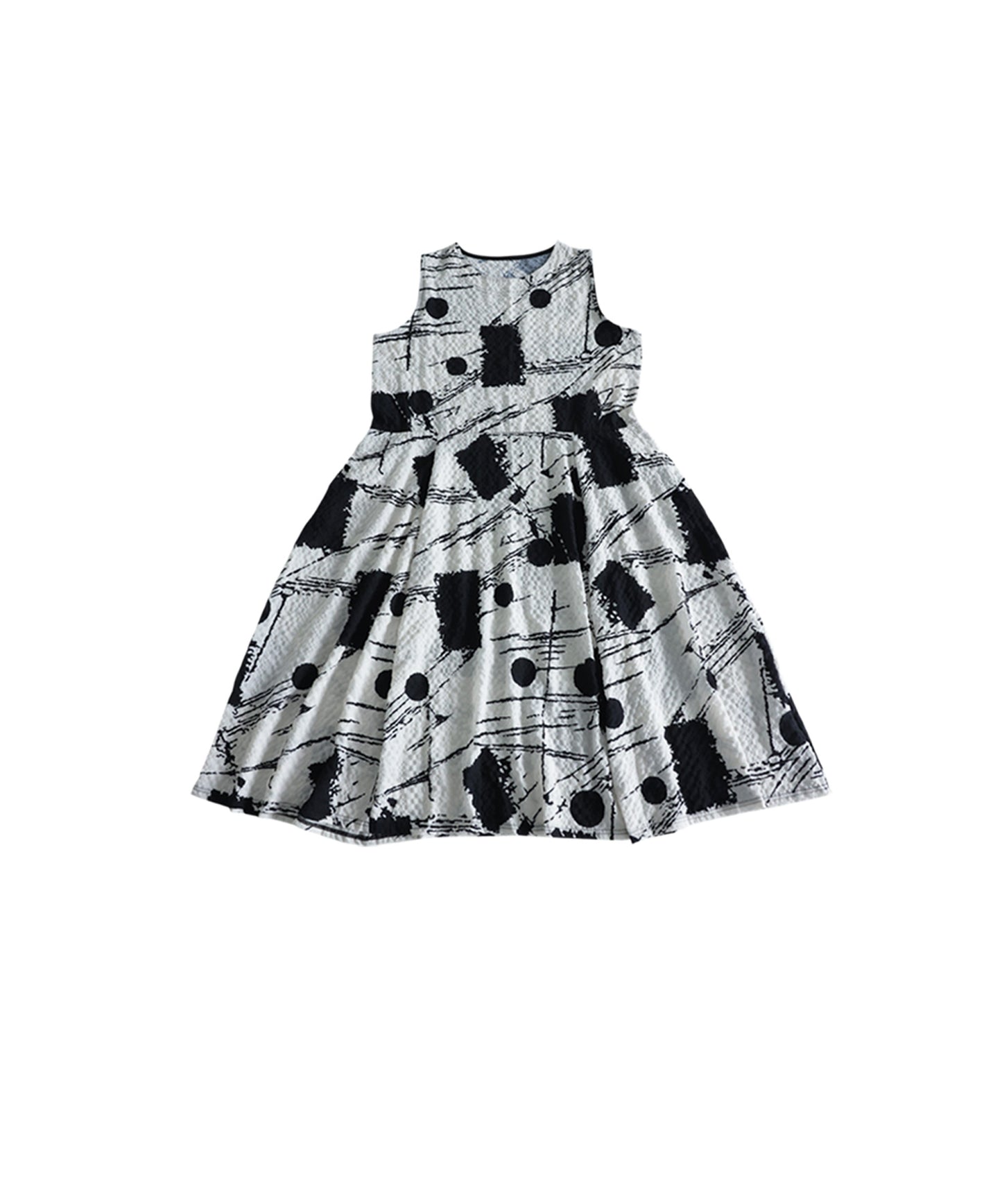 Flared Seersucker Art Print Dress Ladies