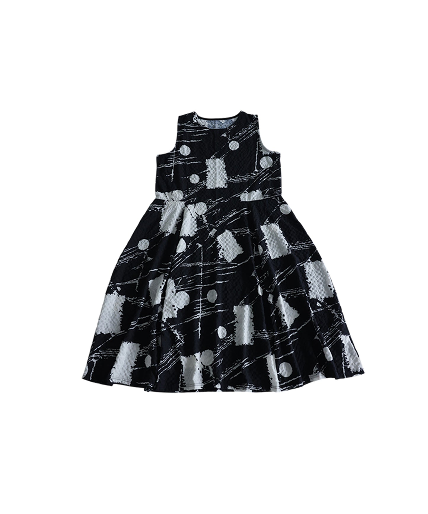 Flared Seersucker Art Print Dress Ladies