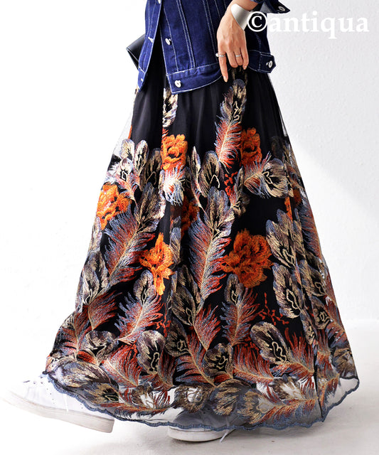 Jacquard weave embroidery Ladies tulle skirt