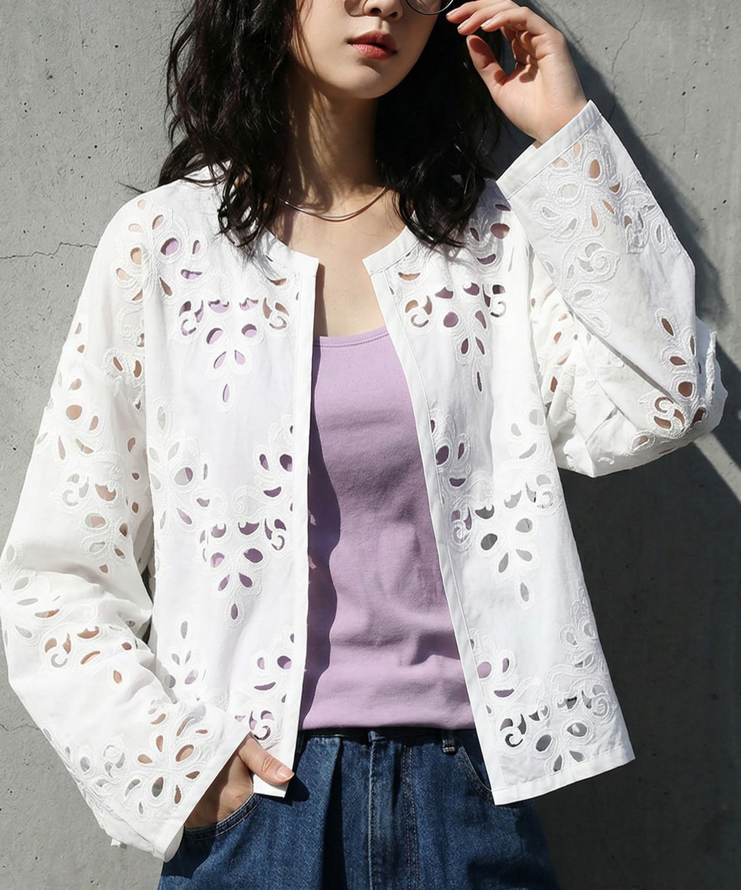 Embroidered Lace Cardigan Ladies