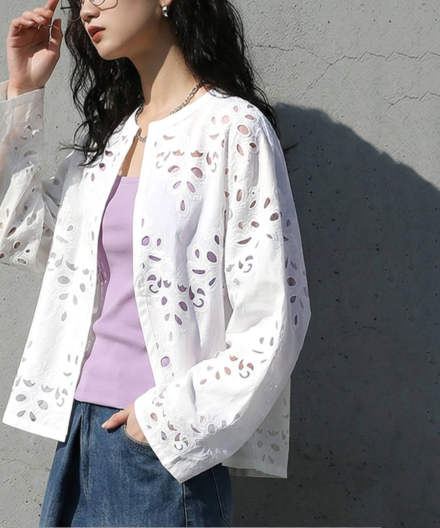 Embroidered Lace Cardigan Ladies