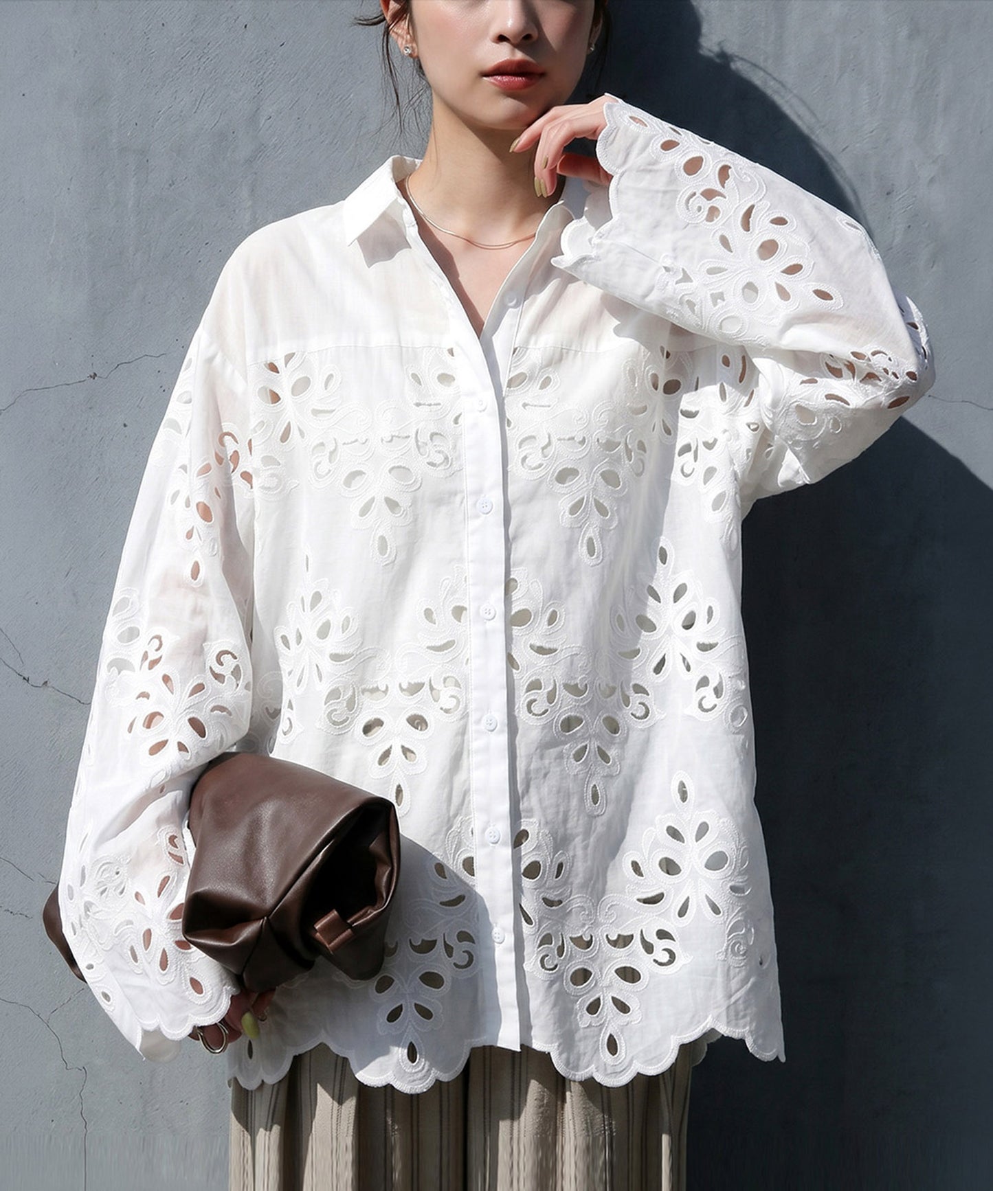 Lace Embroidered Scalloped Shirt Ladies