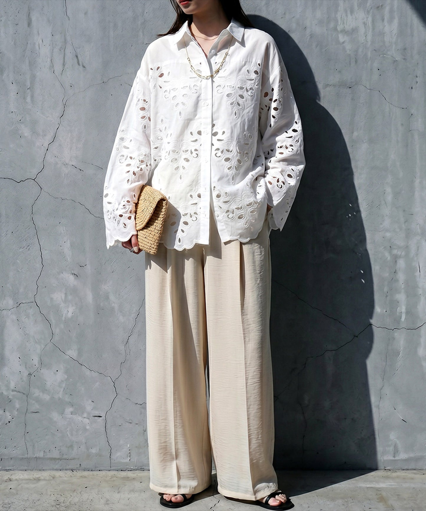 Lace Embroidered Scalloped Shirt Ladies