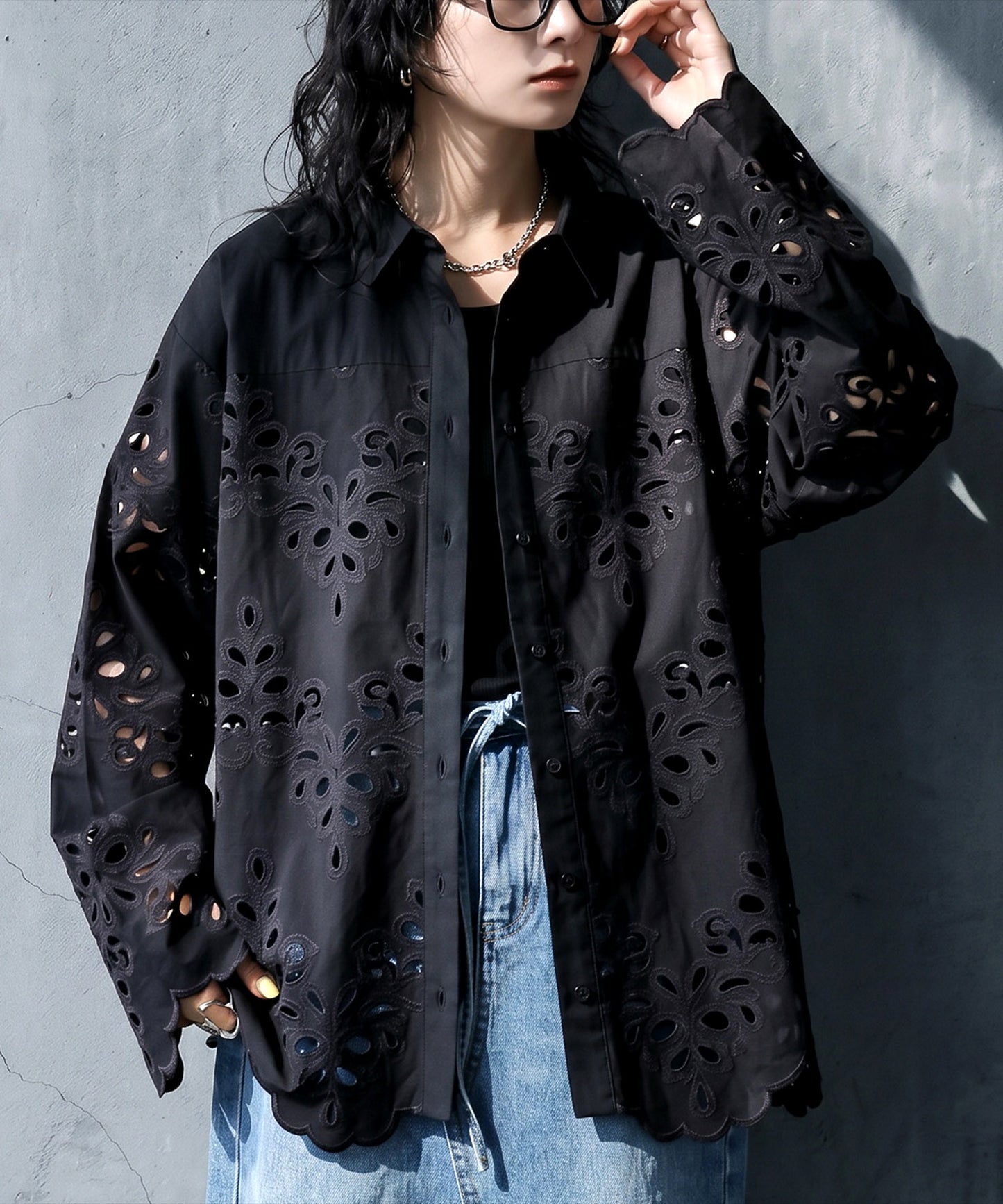 Lace Embroidered Scalloped Shirt Ladies