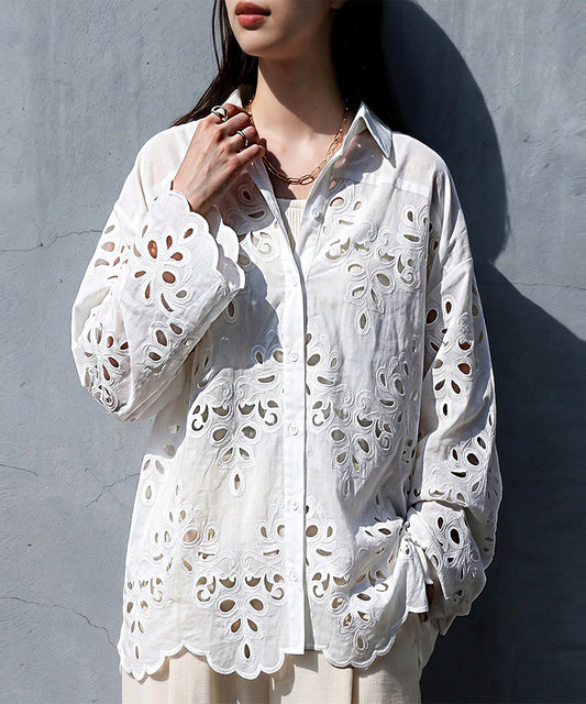 Lace Embroidered Scalloped Shirt Ladies