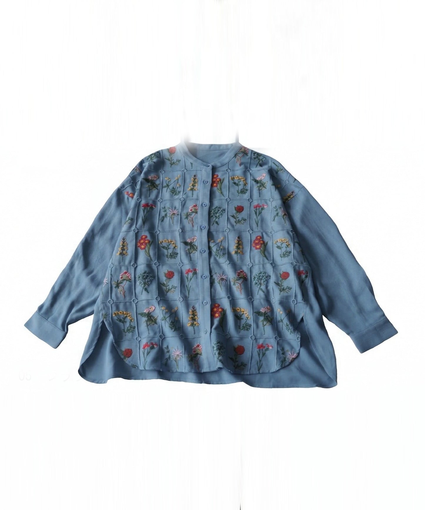 Floral Embroidered Band Collar Shirt Ladies