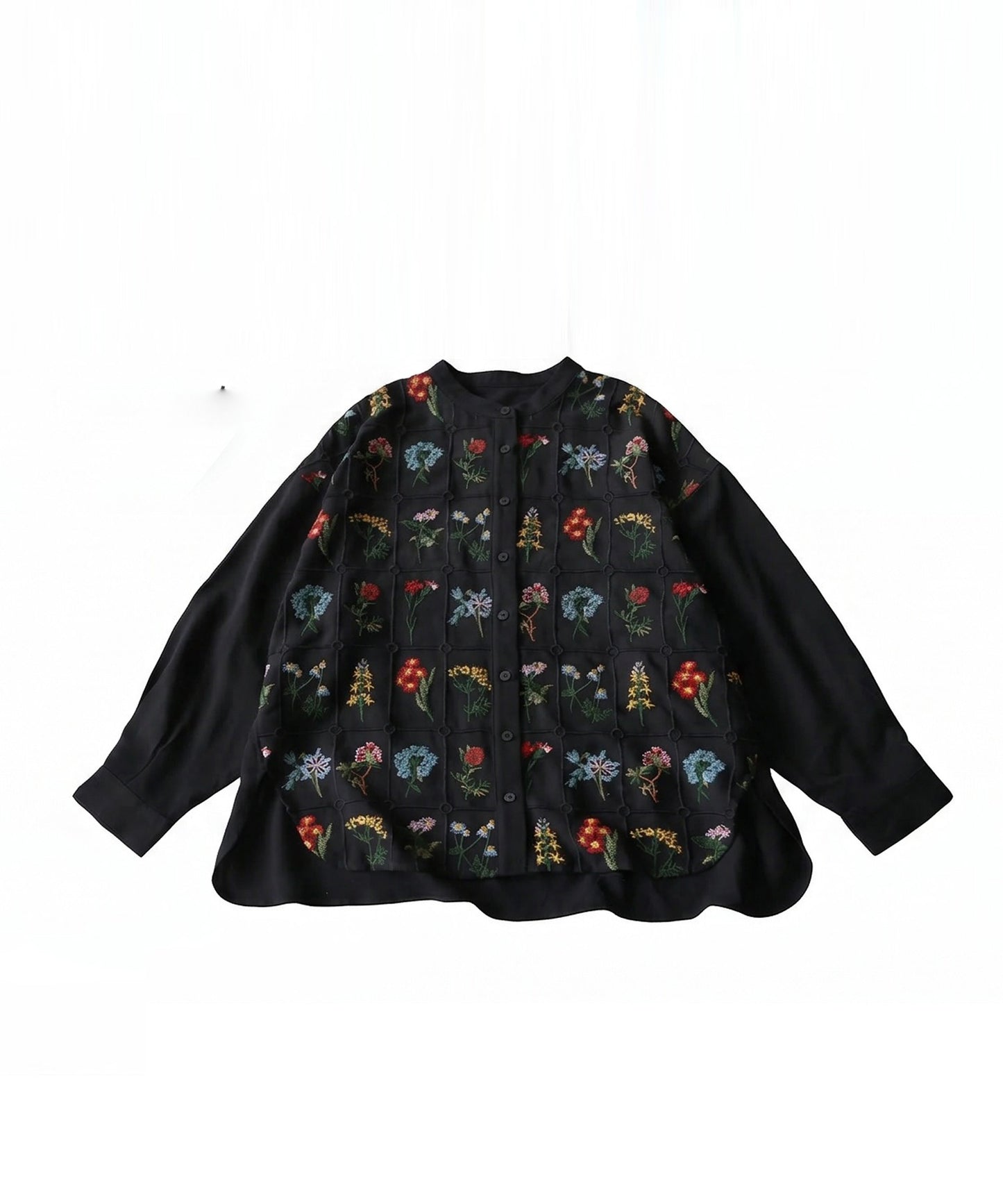 Floral Embroidered Band Collar Shirt Ladies