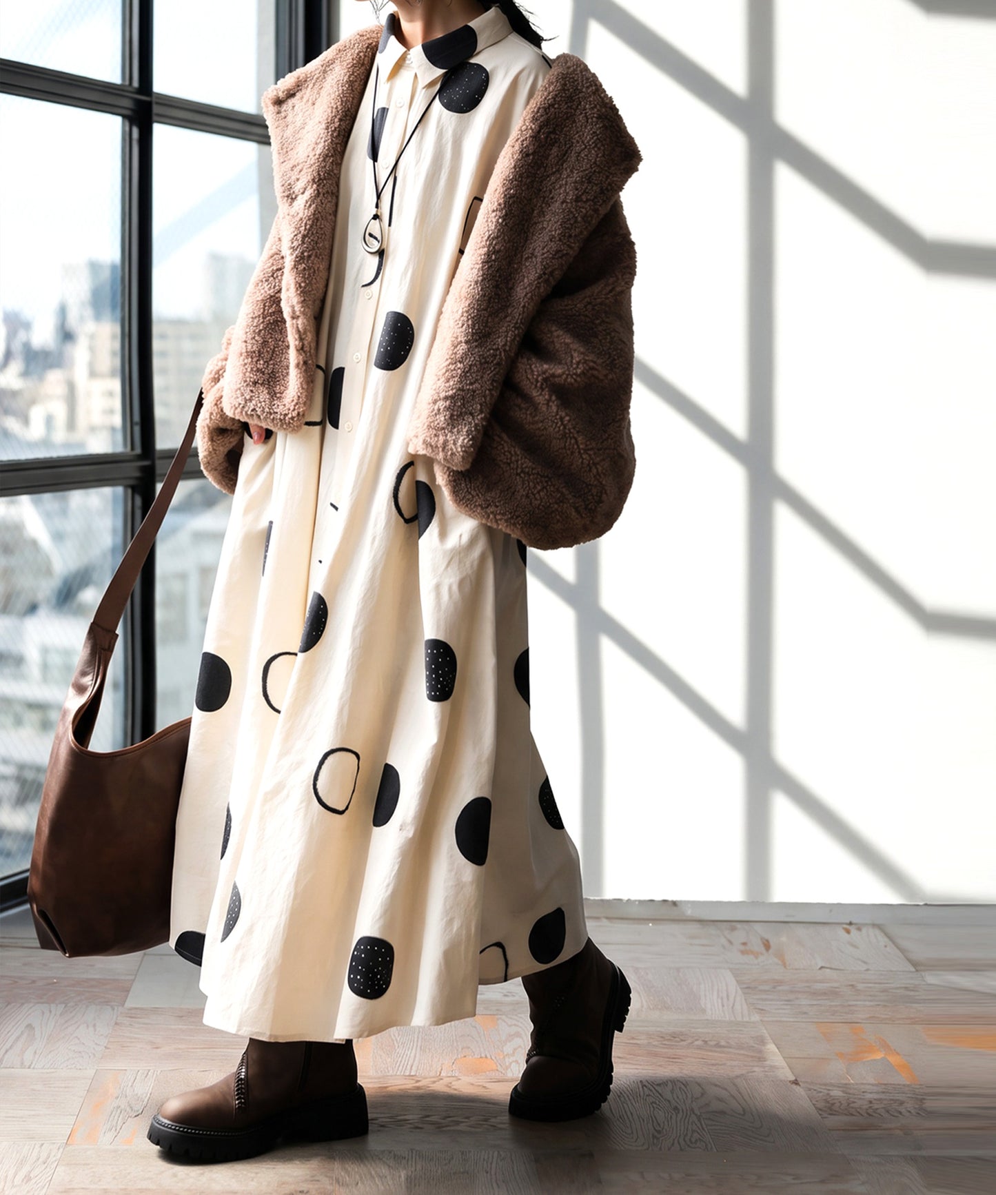 Polka Dot A-Line Shirt Dress Ladies