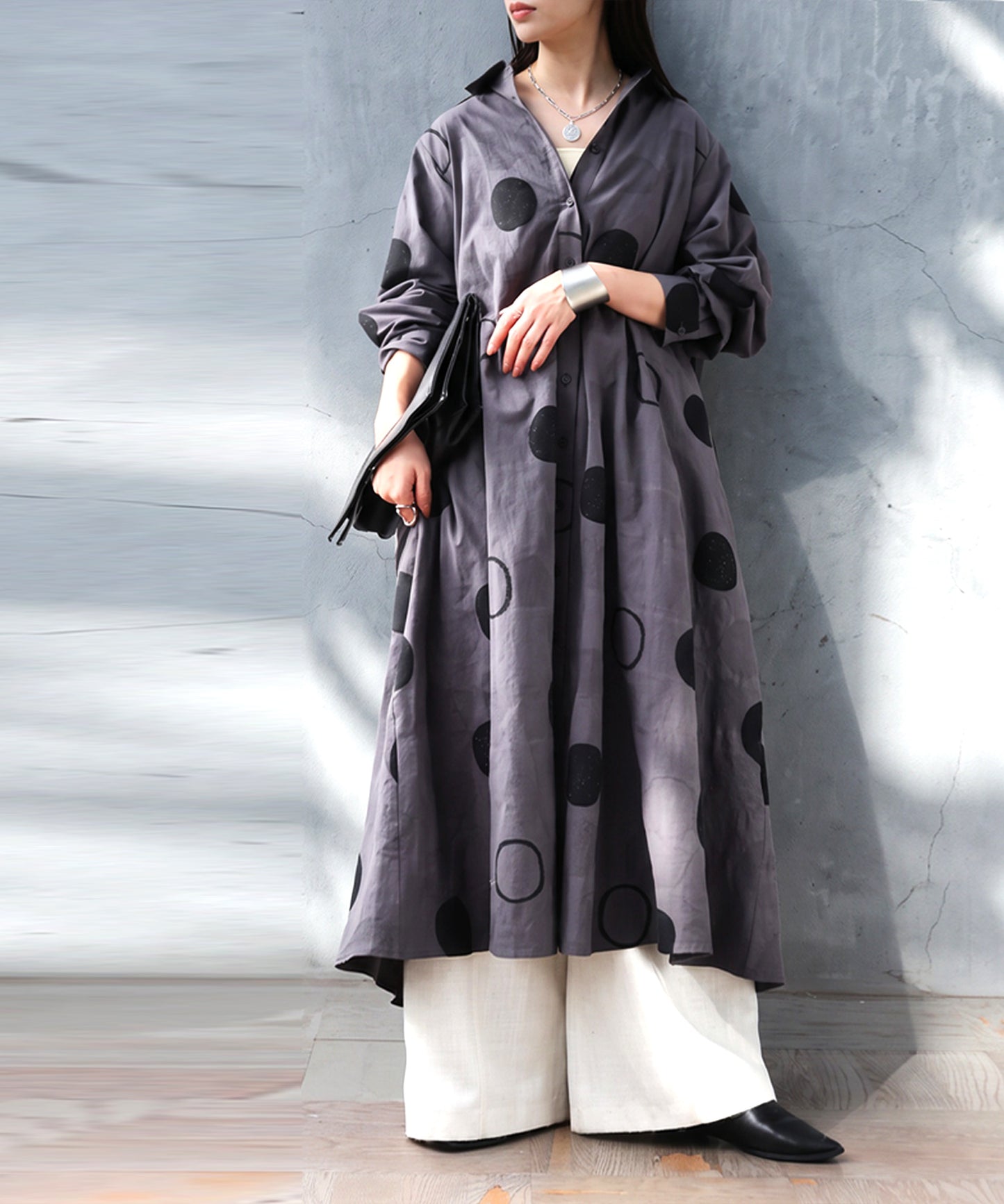 Polka Dot A-Line Shirt Dress Ladies
