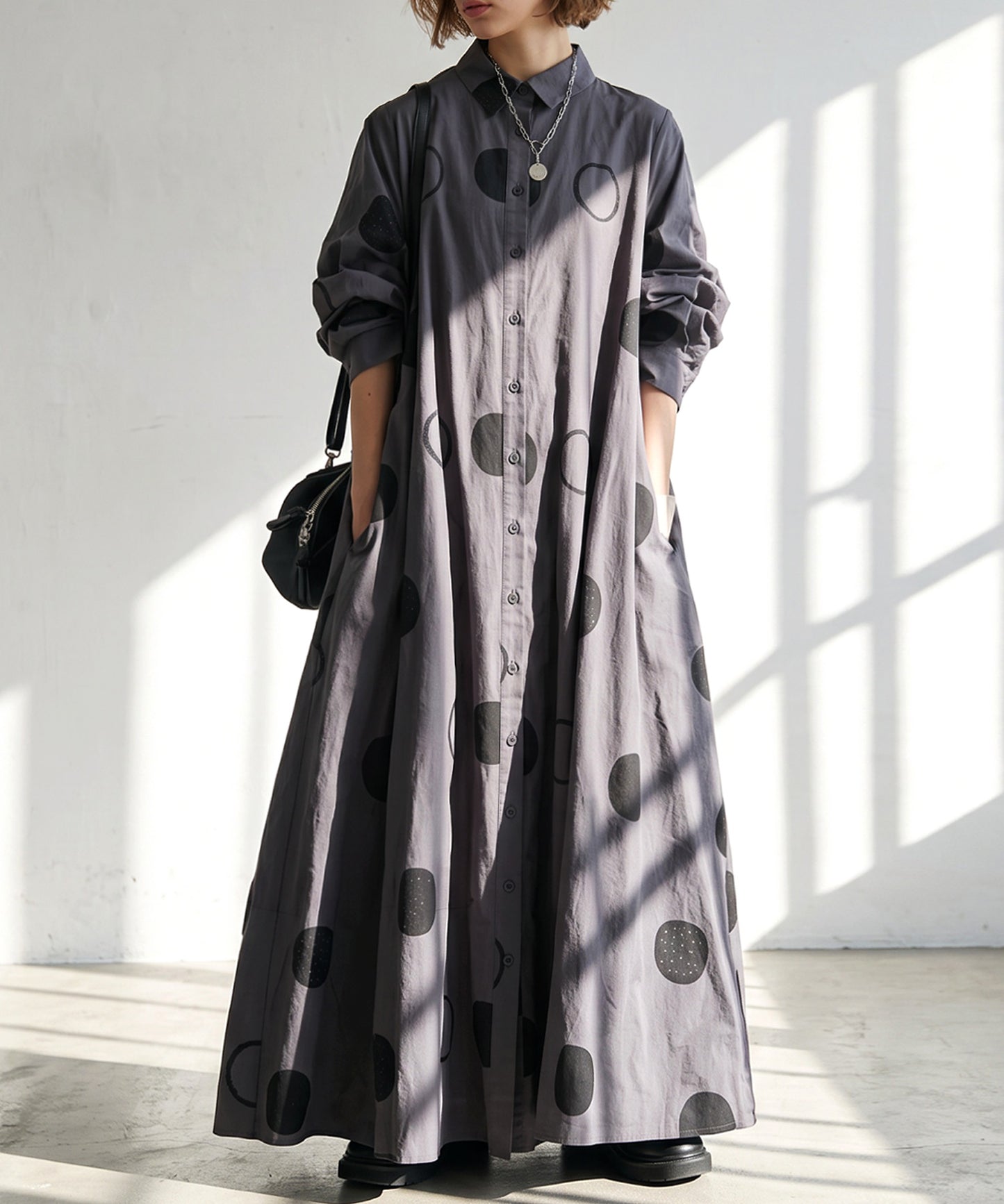 Polka Dot A-Line Shirt Dress Ladies