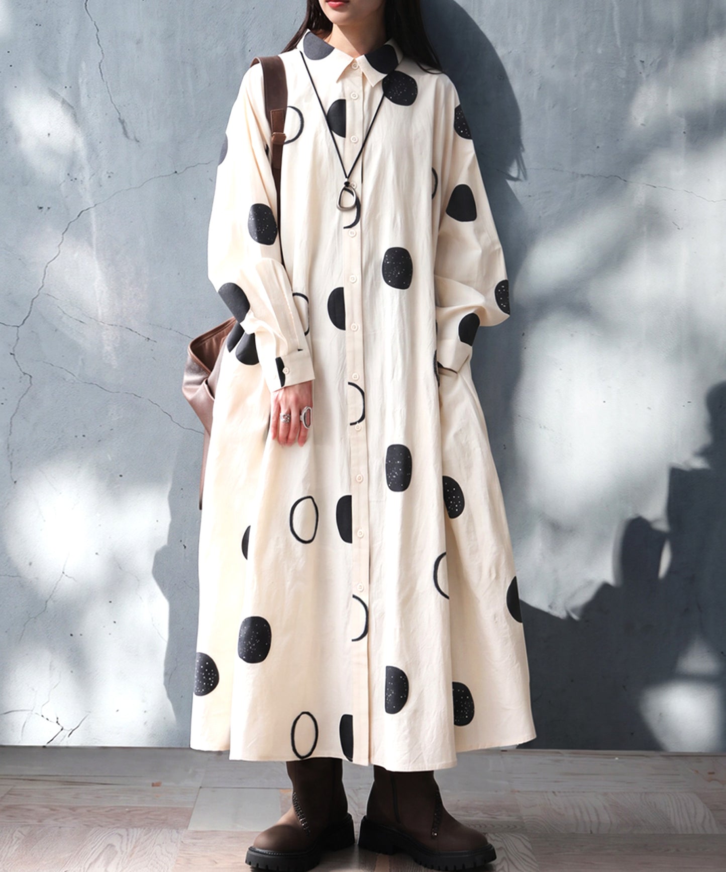 Polka Dot A-Line Shirt Dress Ladies