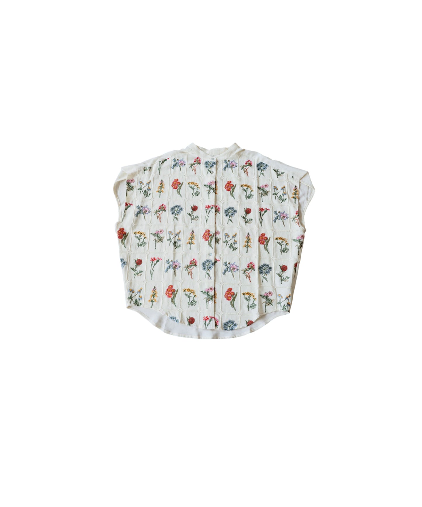 Band Collar Floral Embroidered Shirt Ladies