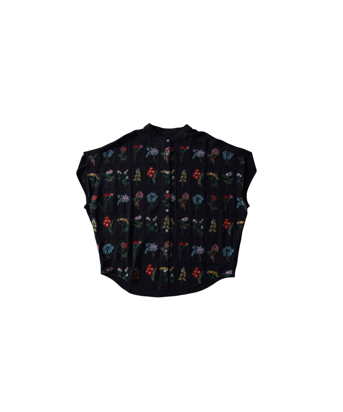 Band Collar Floral Embroidered Shirt Ladies
