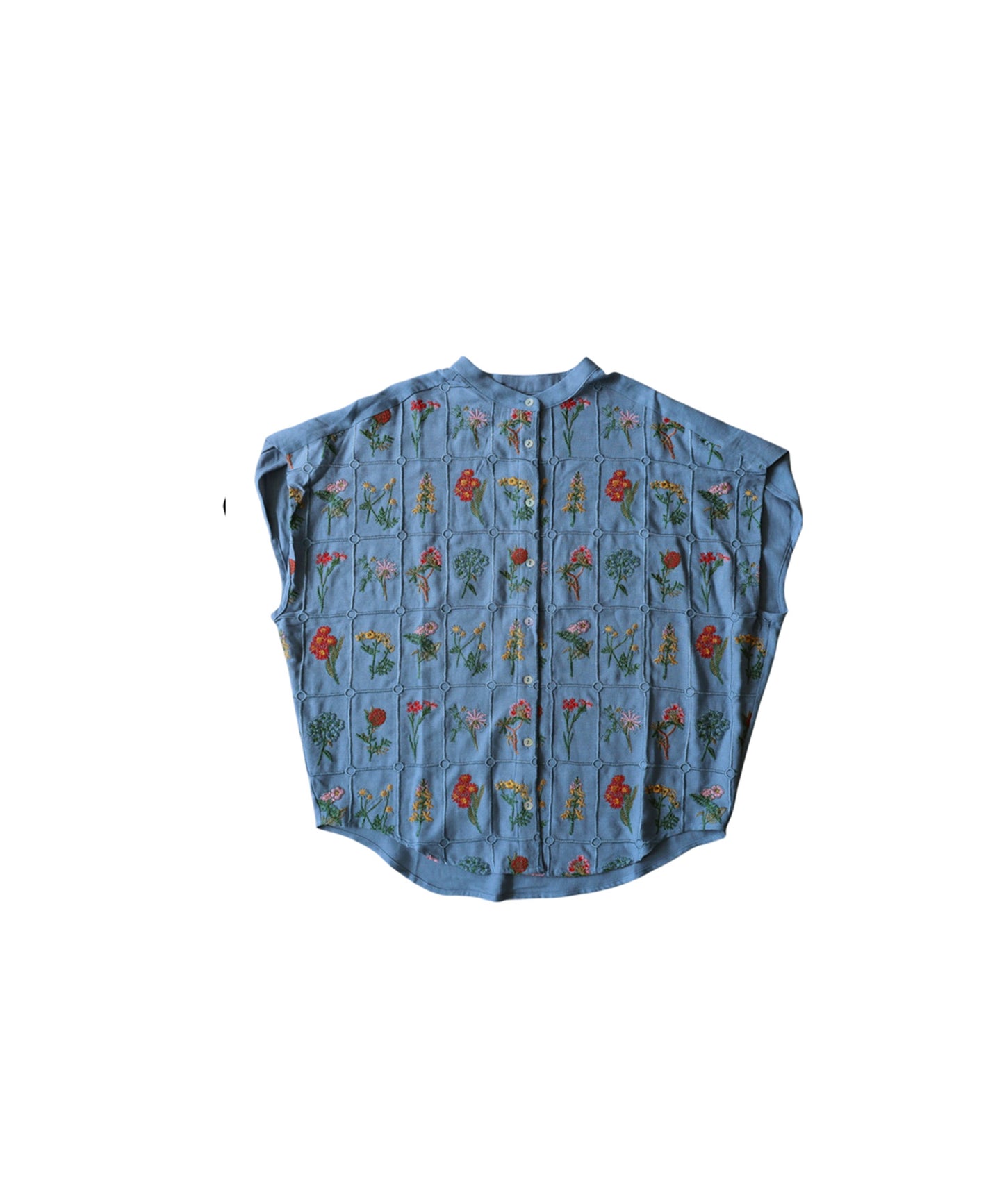 Band Collar Floral Embroidered Shirt Ladies