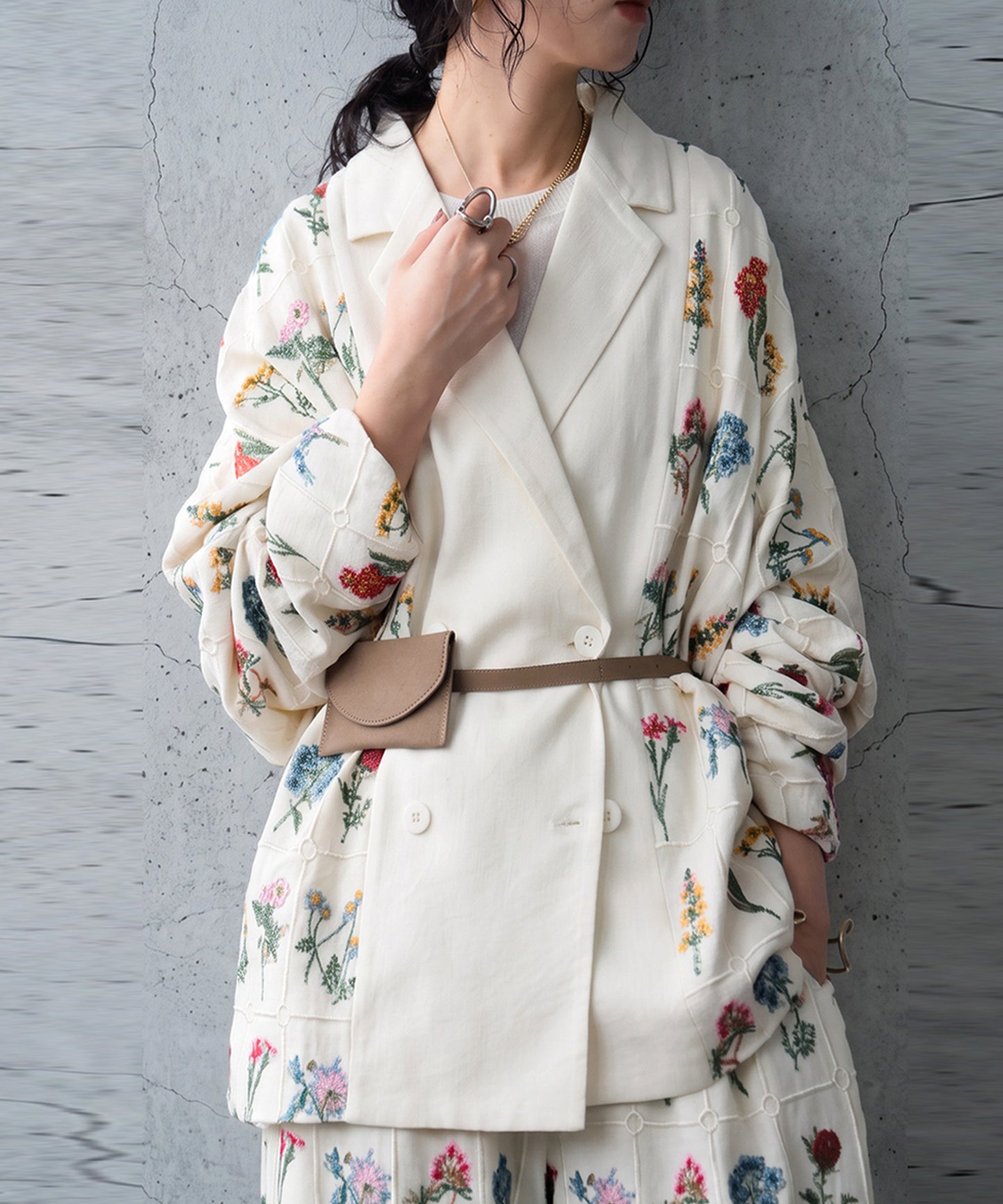 Flower Embroidered Wide-Leg Pants Ladies