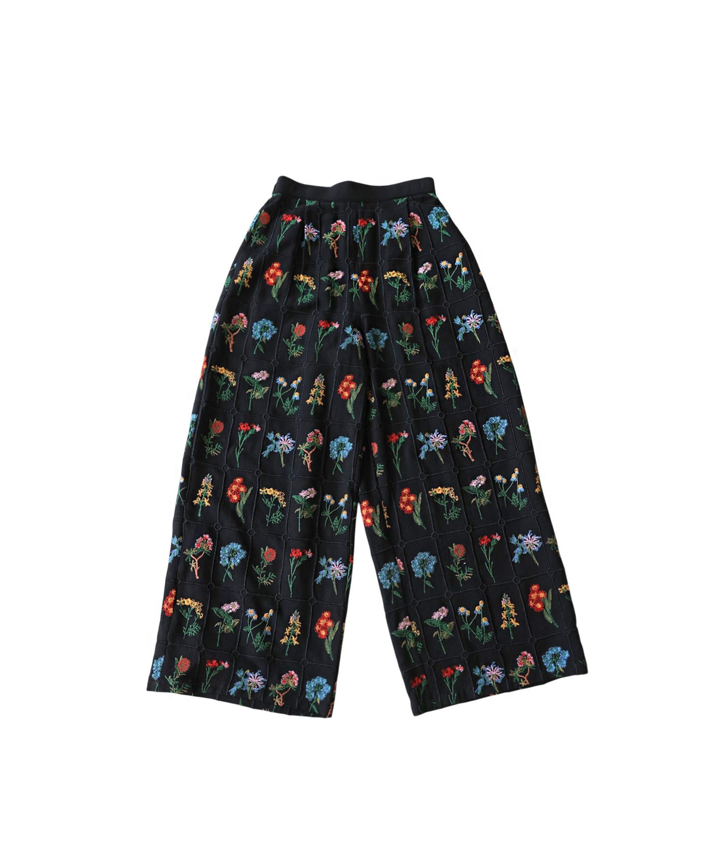 Flower Embroidered Wide-Leg Pants Ladies