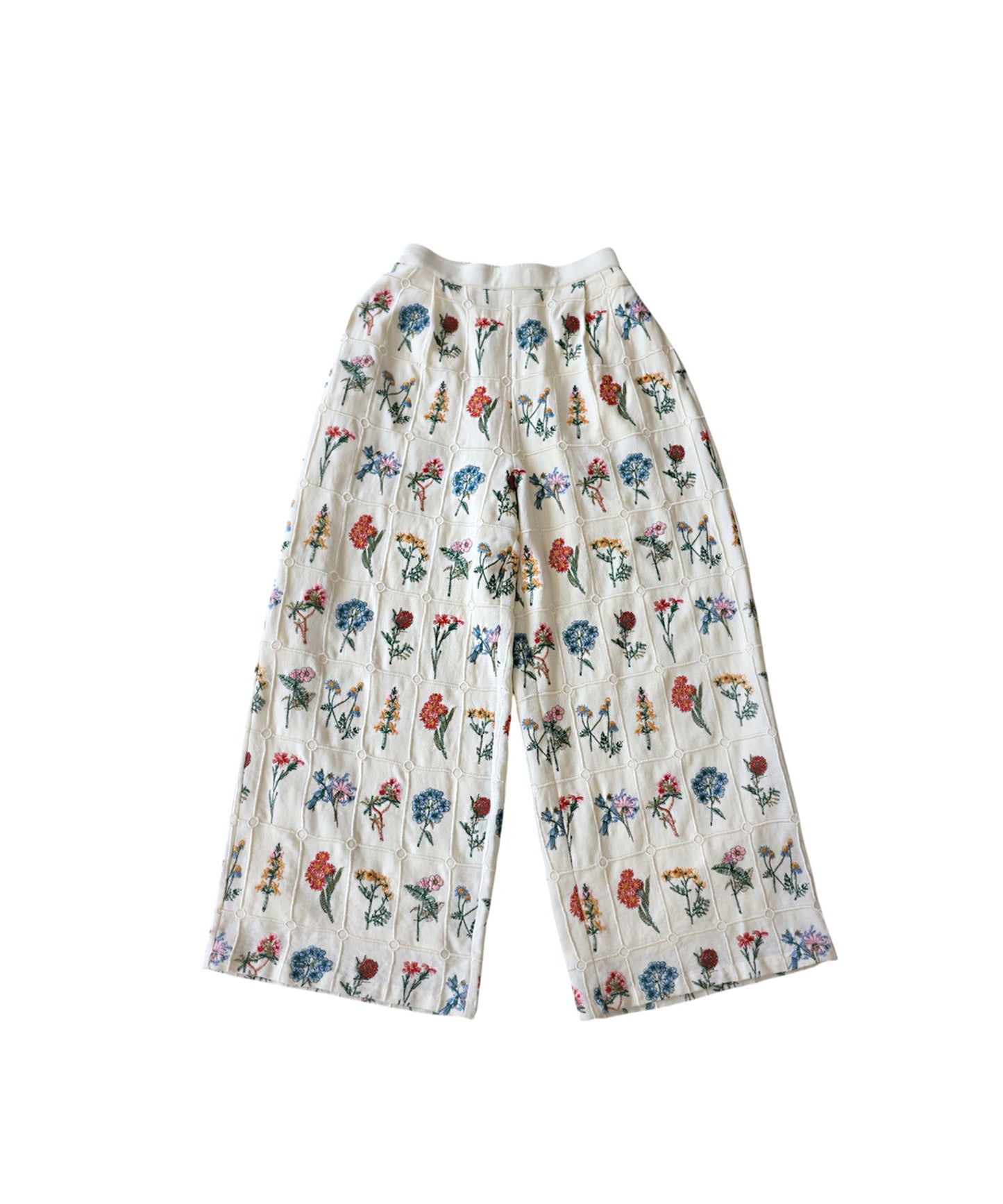 Flower Embroidered Wide-Leg Pants Ladies