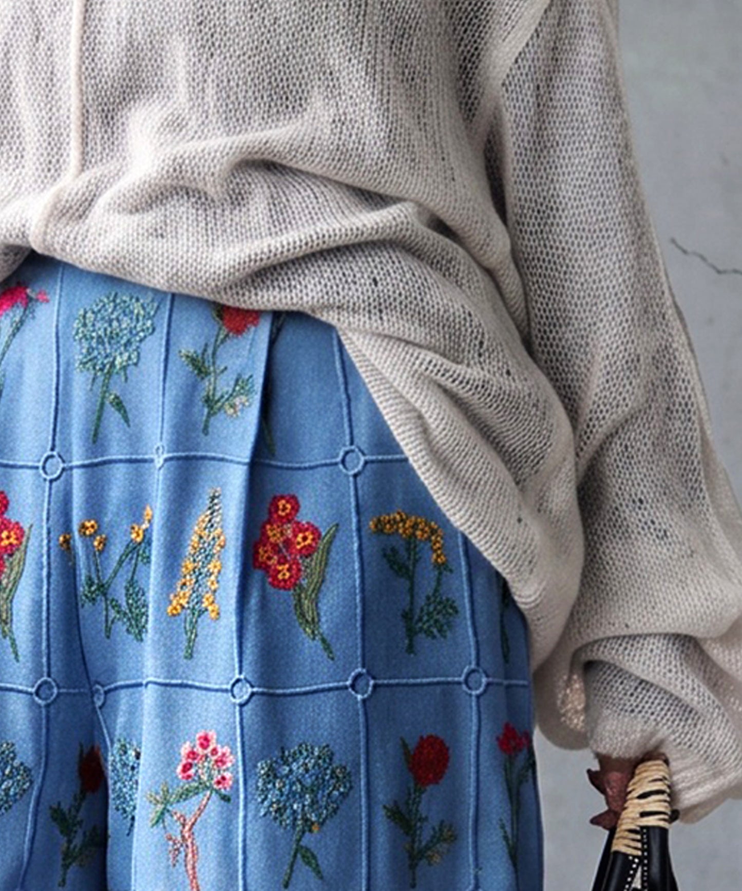 Flower Embroidered Wide-Leg Pants Ladies