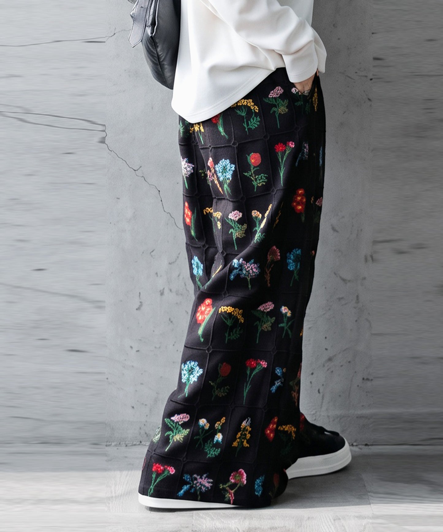 Flower Embroidered Wide-Leg Pants Ladies