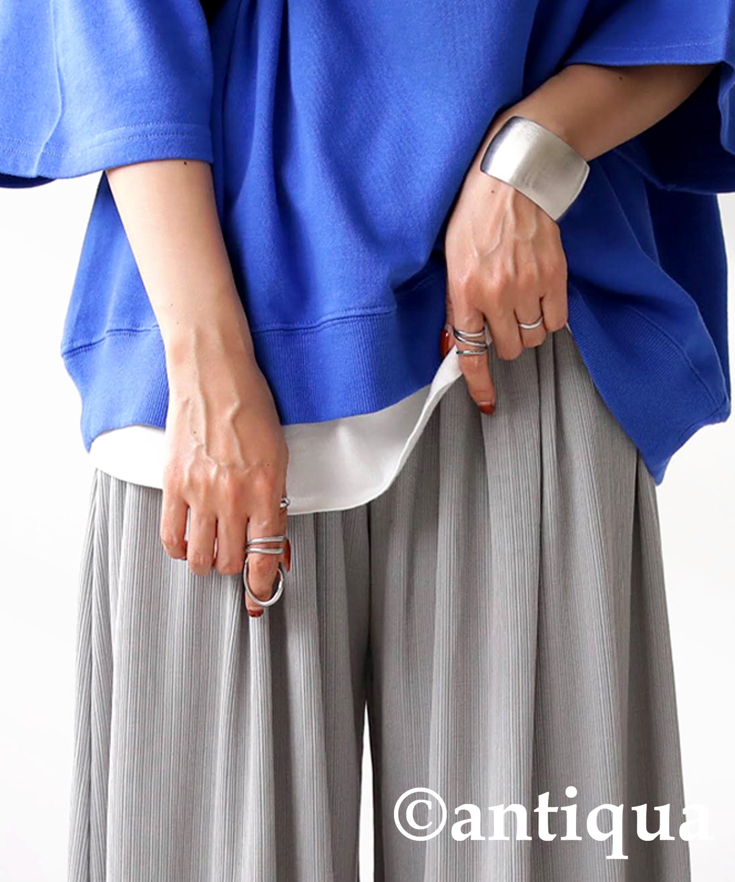 Cool touch UV Cut Ladies Ribwide Pants, Self -Cut pants