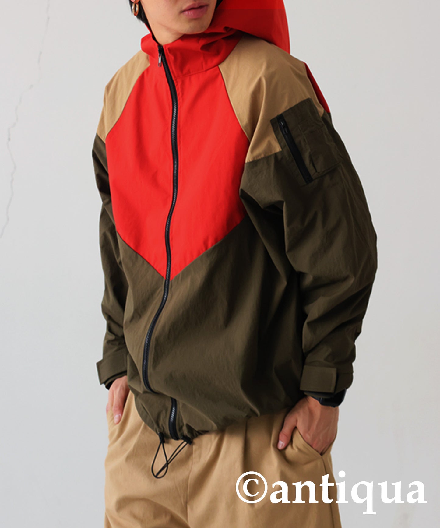 Water-Repellent Color Scheme Zip Hoodie Men's