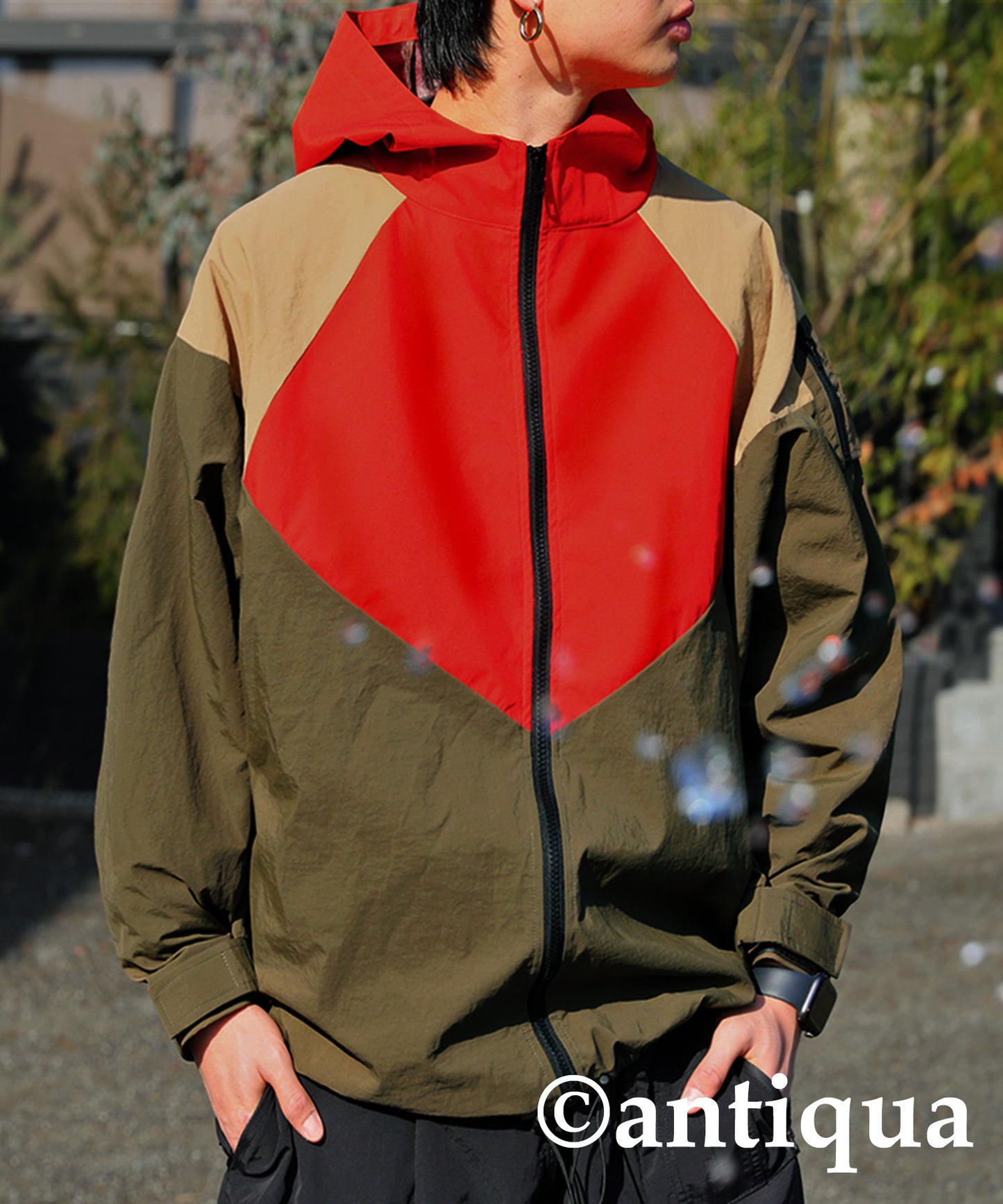 Water-Repellent Color Scheme Zip Hoodie Men's