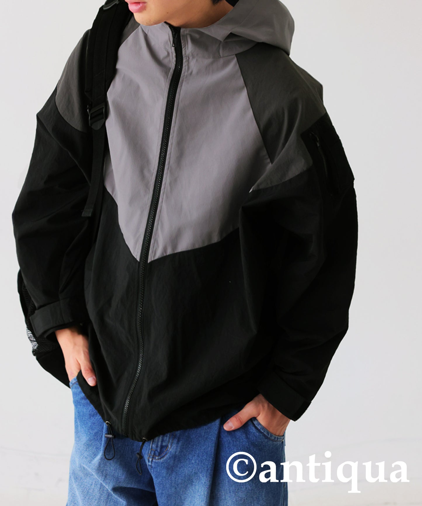 Water-Repellent Color Scheme Zip Hoodie Men's