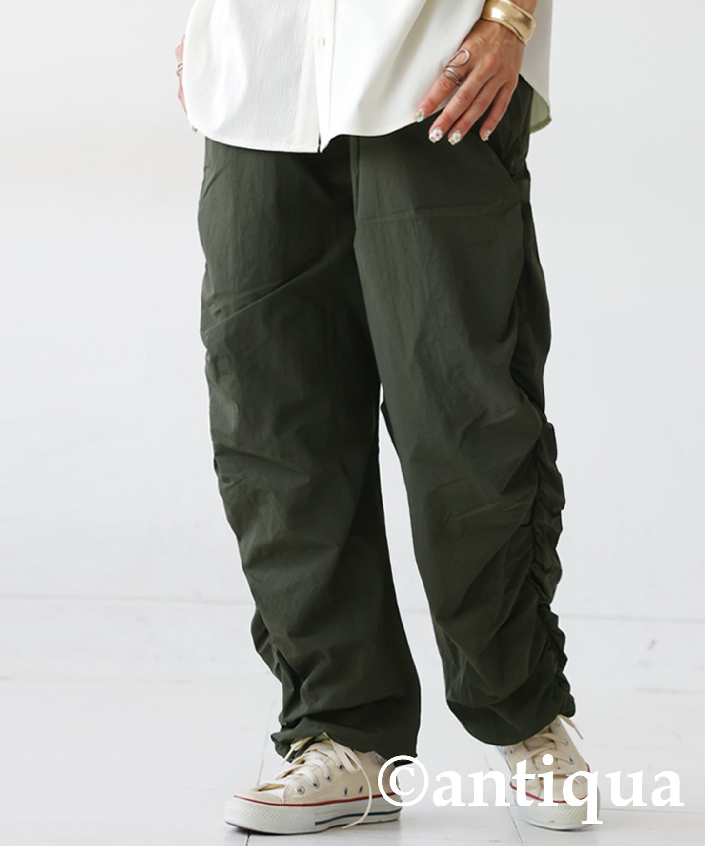 UV-Cut Water Repellent Gather Cargo Pants Ladies