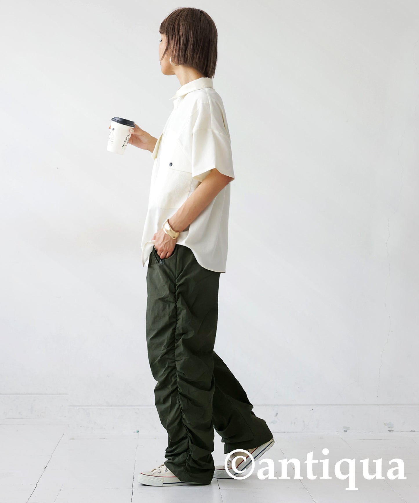 UV-Cut Water Repellent Gather Cargo Pants Ladies