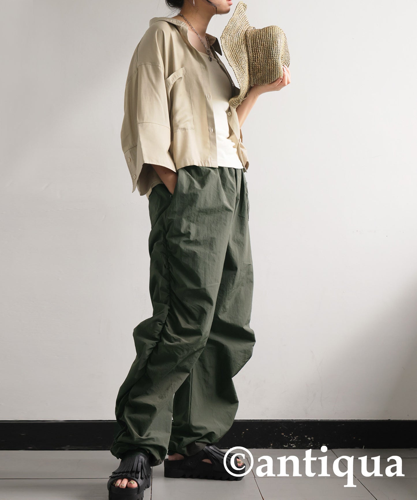 UV-Cut Water Repellent Gather Cargo Pants Ladies