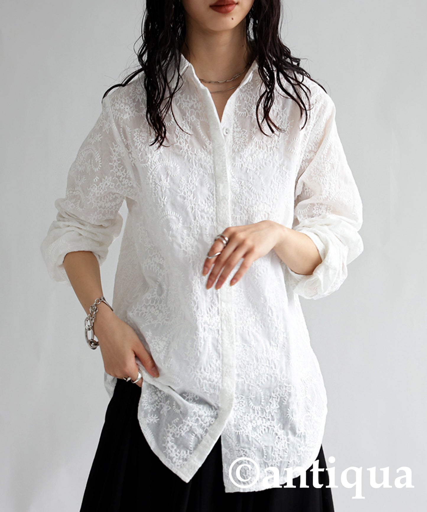 Paisley embroidery Ladies shirt Ladies Tops Long-Sleeve