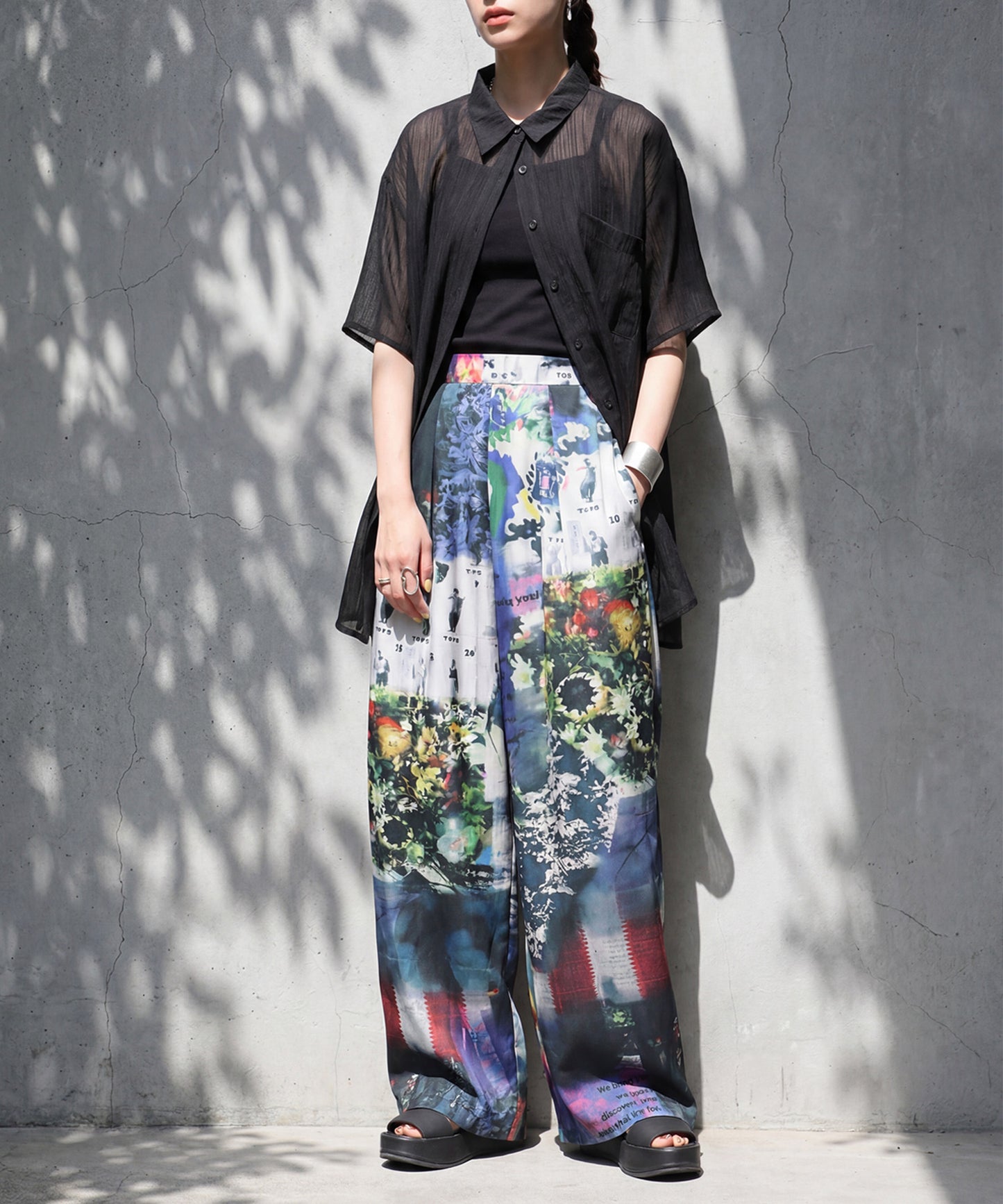 Color-Block Print Long Wide Pants Ladies