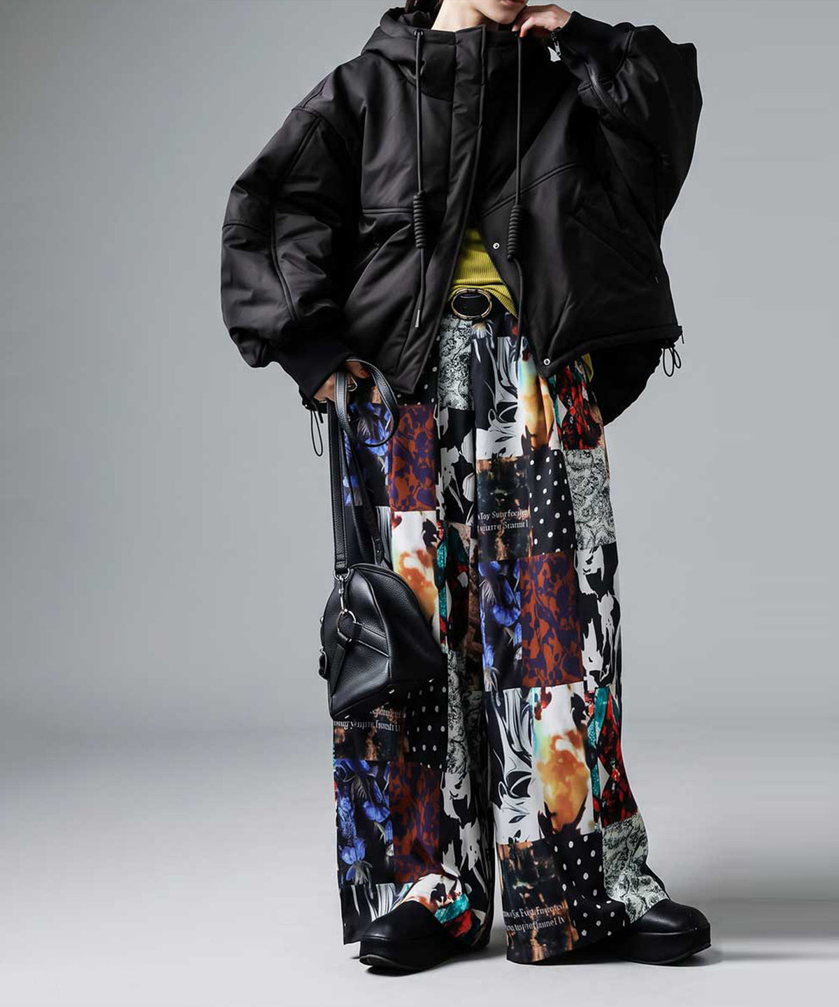Color-Block Print Long Wide Pants Ladies