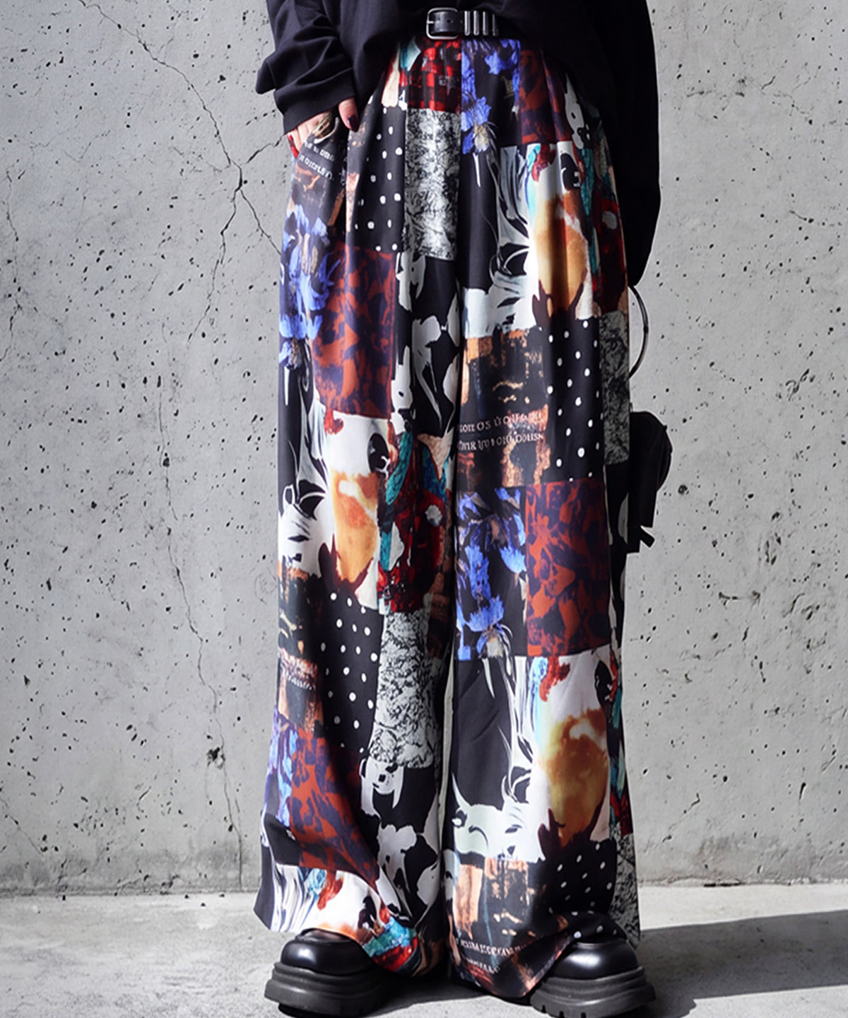 Color-Block Print Long Wide Pants Ladies