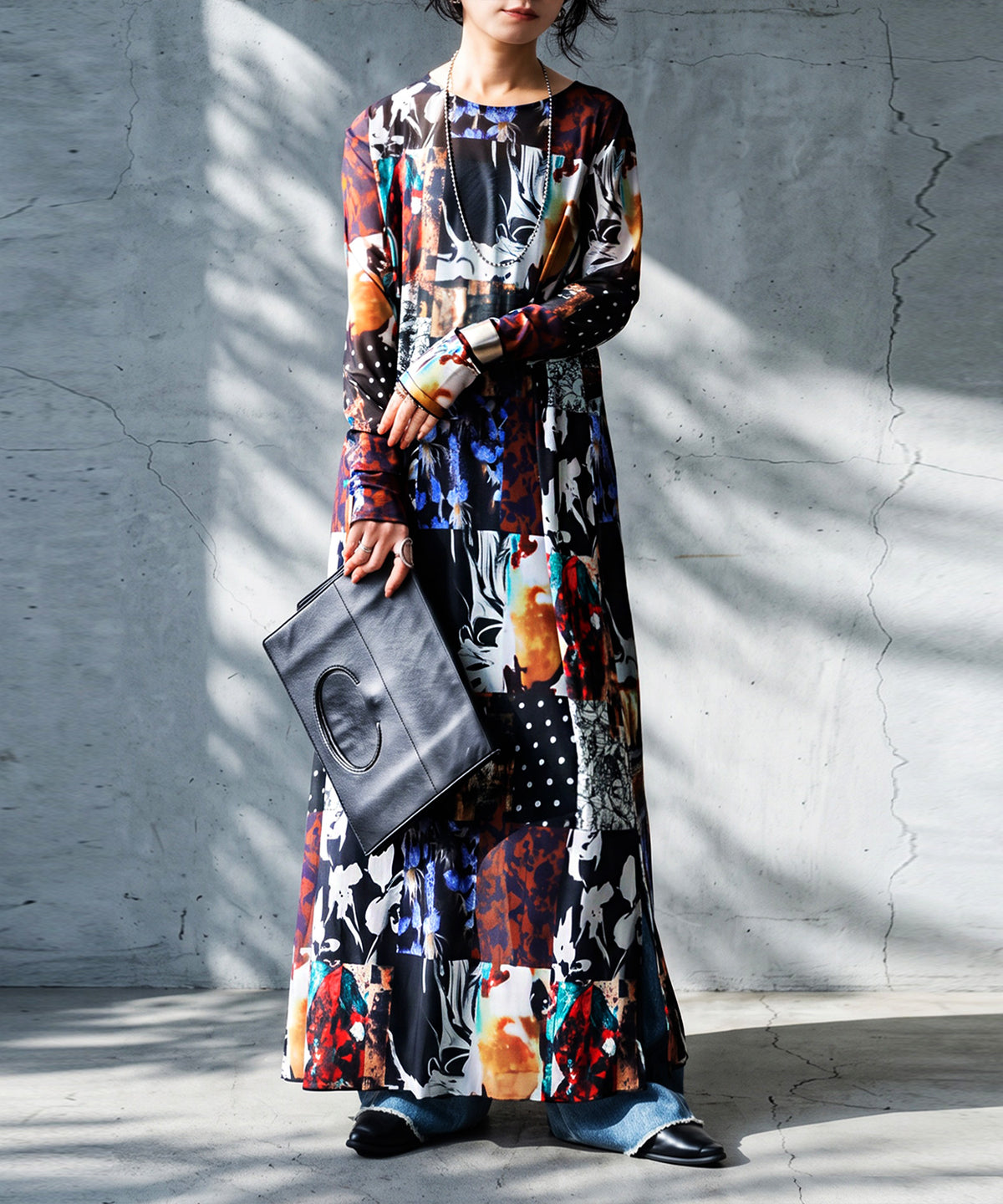 Archive Print Sheer Long Dress Ladies