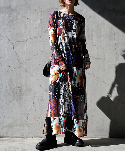 Archive Print Sheer Long Dress Ladies