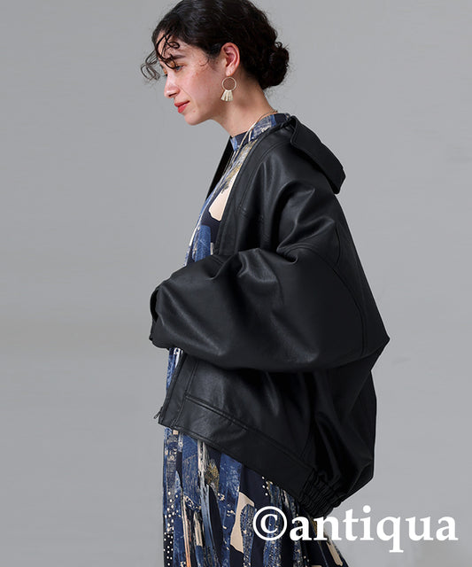 2way oversized fake leather blouson Ladies