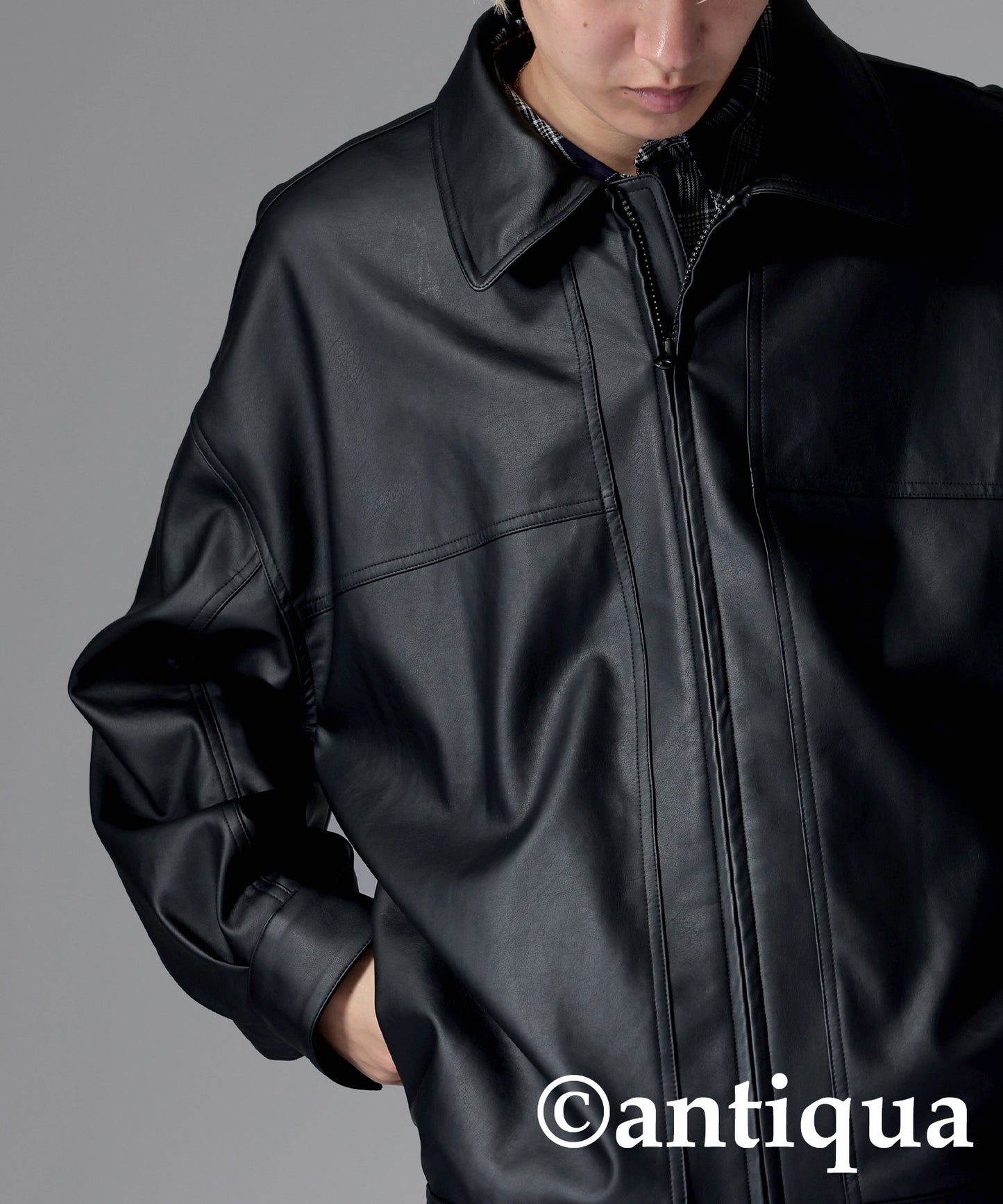 2way oversized fake leather blouson Men's