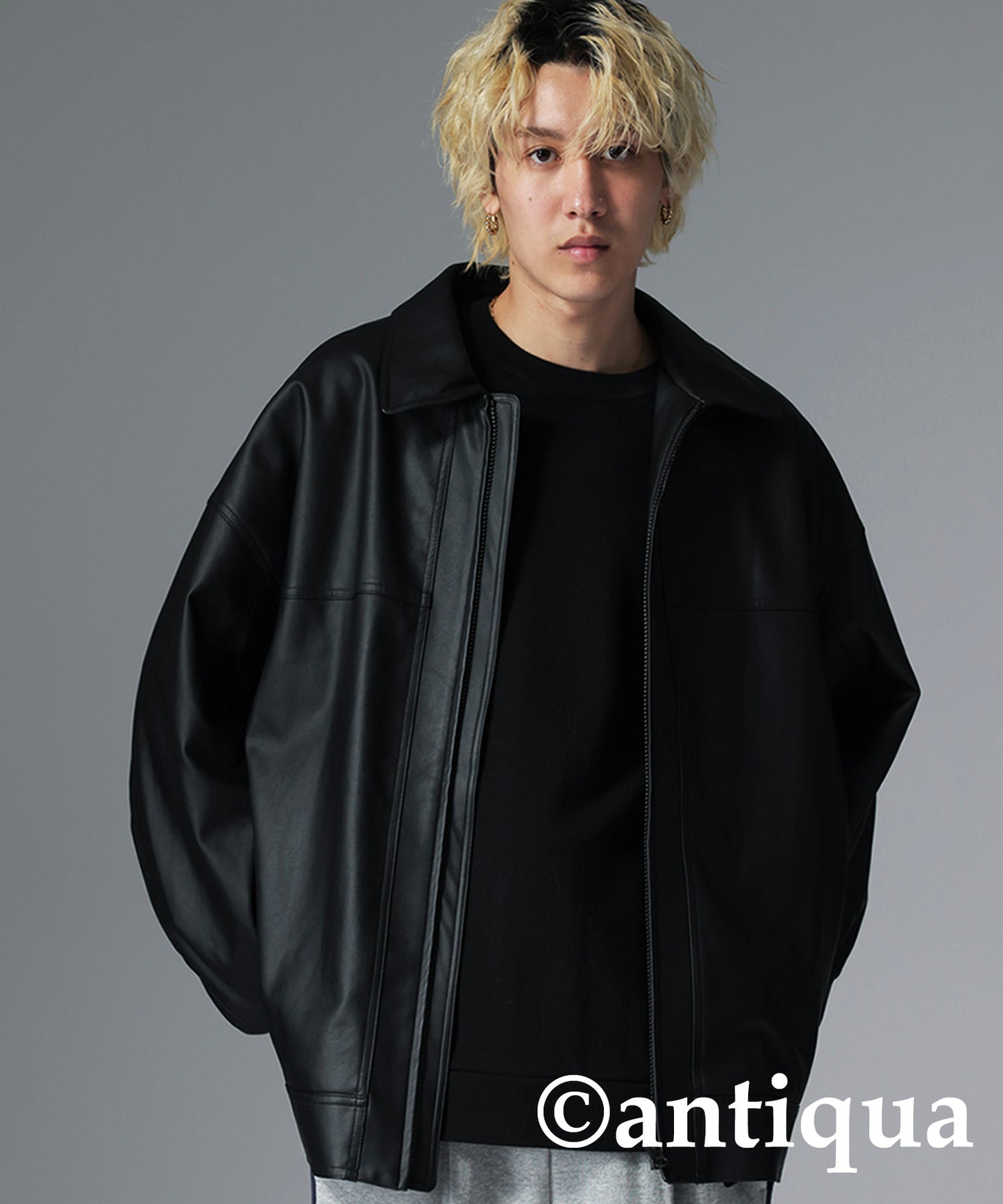 2way oversized fake leather blouson Men's