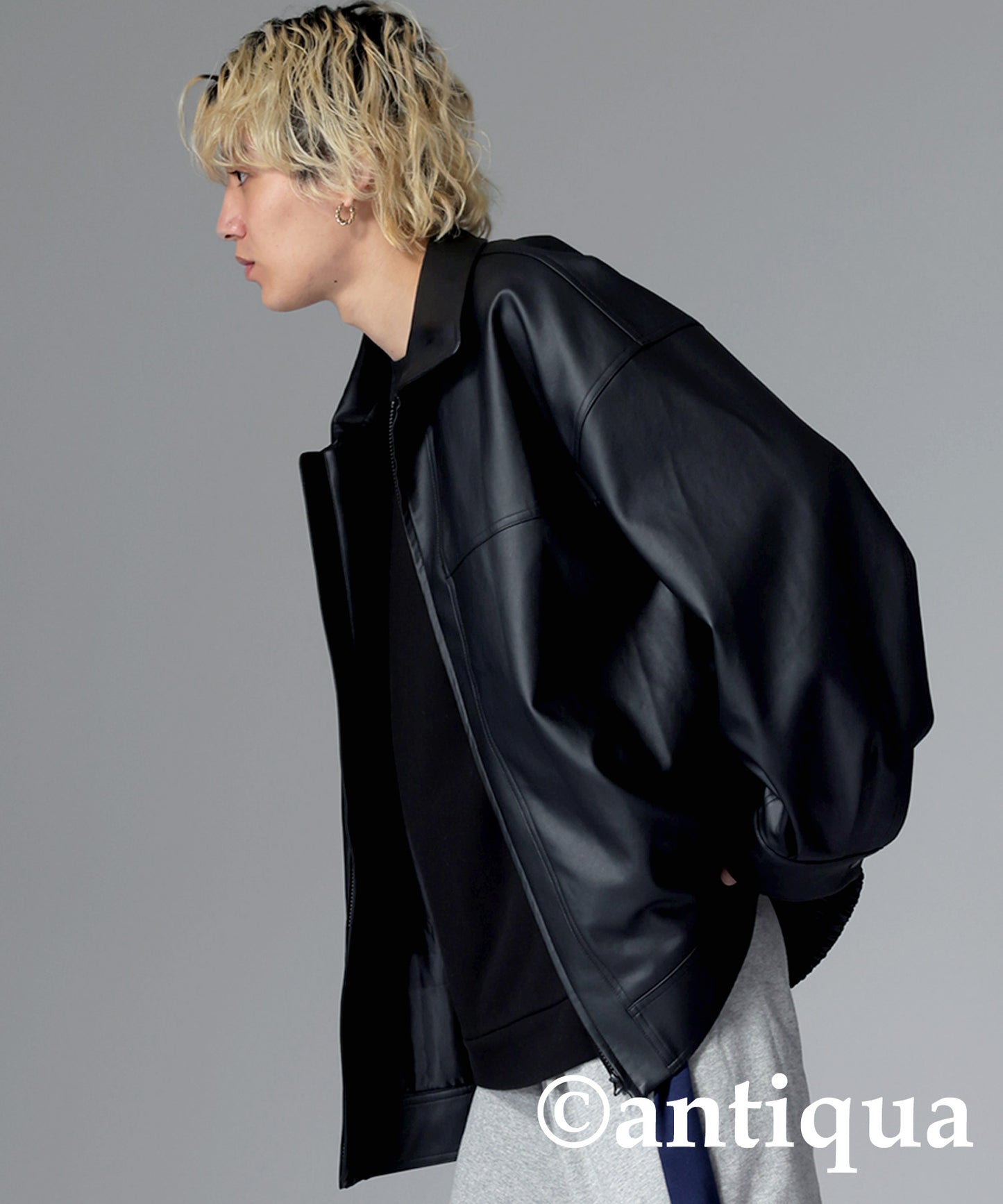 2way oversized fake leather blouson Men's