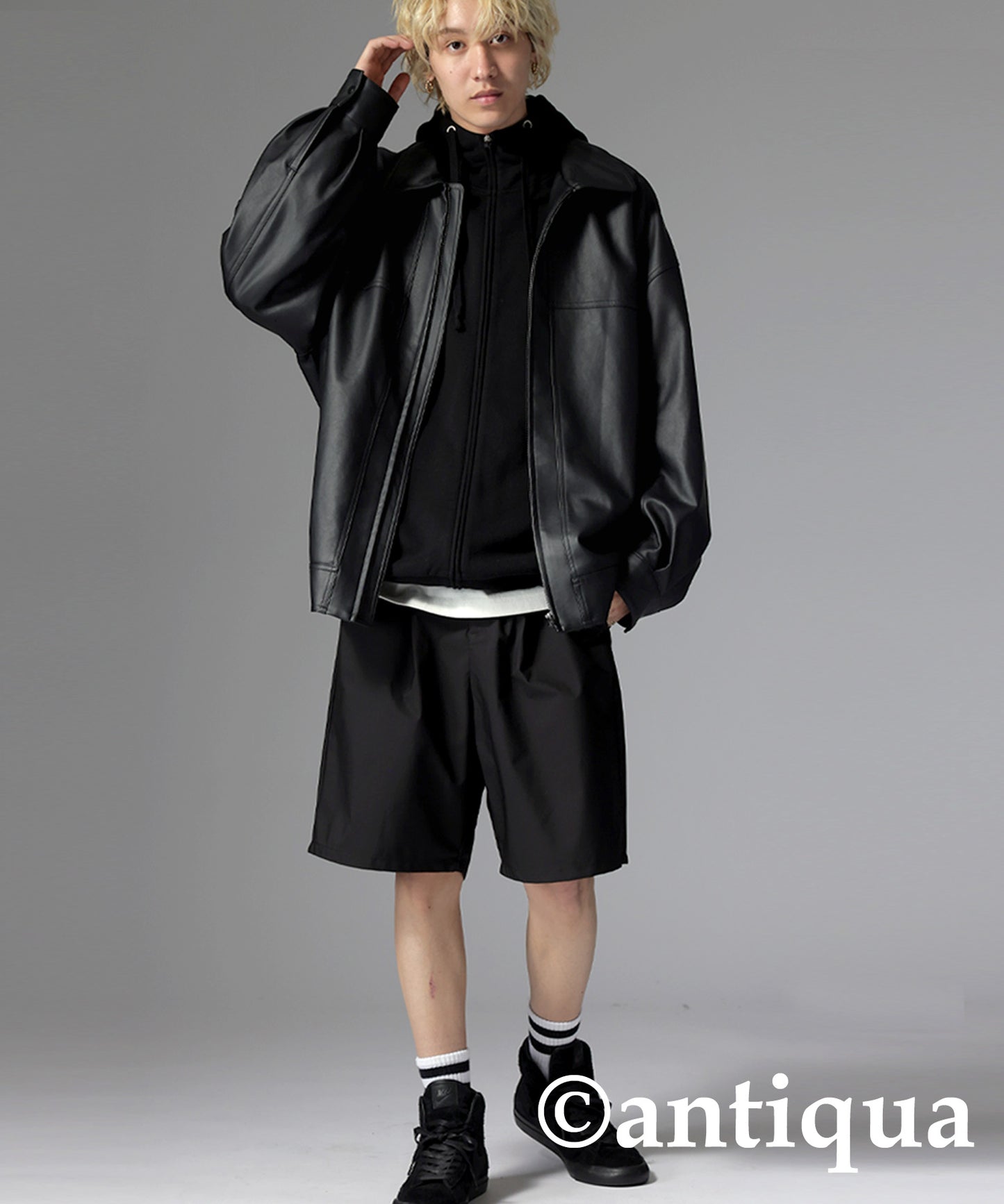 2way oversized fake leather blouson Men's