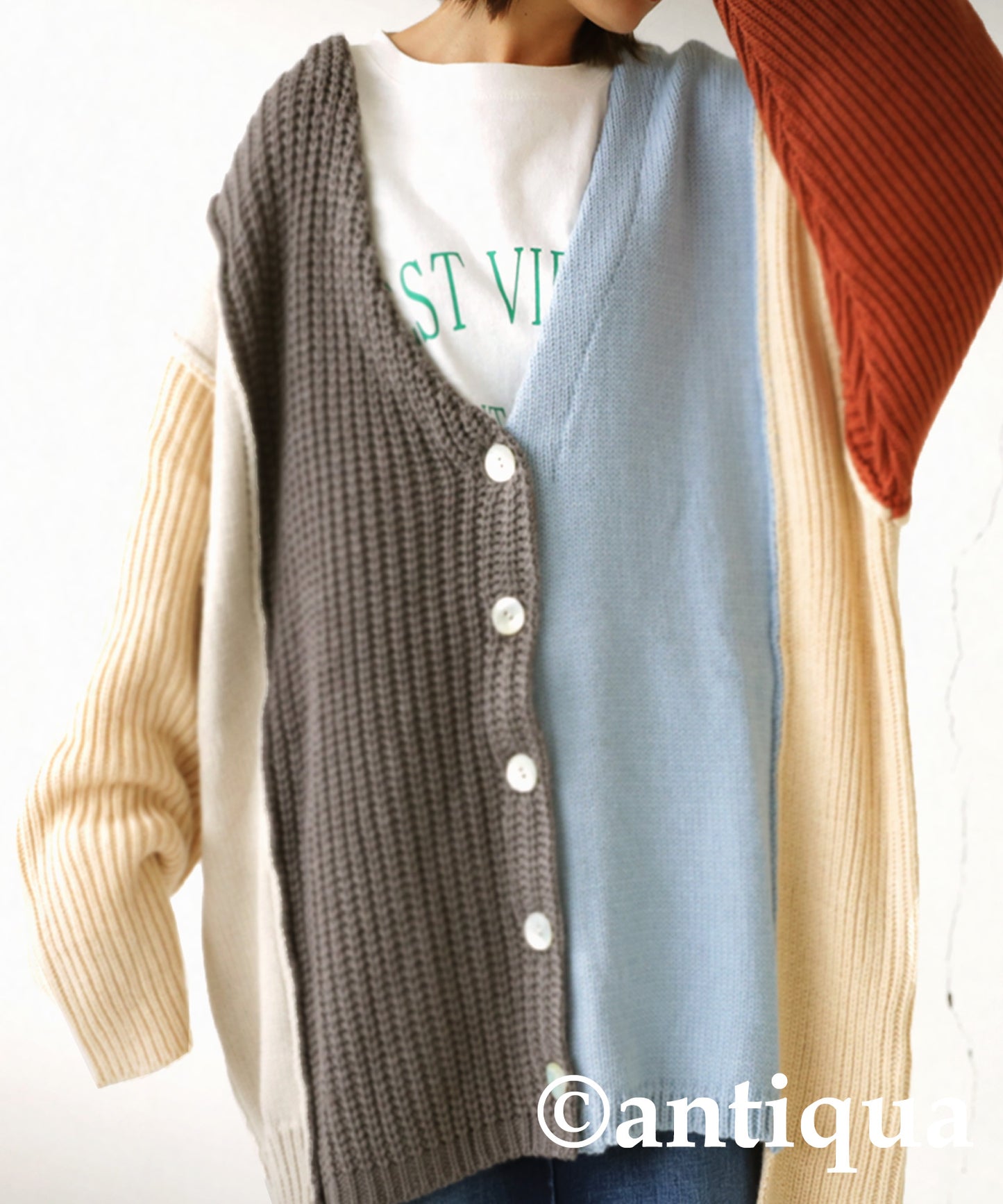 Ladies knitting patches cardigan multi color