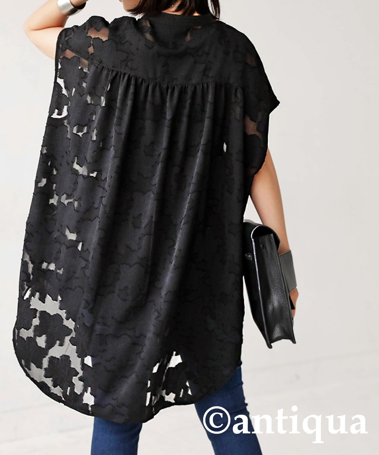 Floral Ladies Sheer shirt no-sleeve