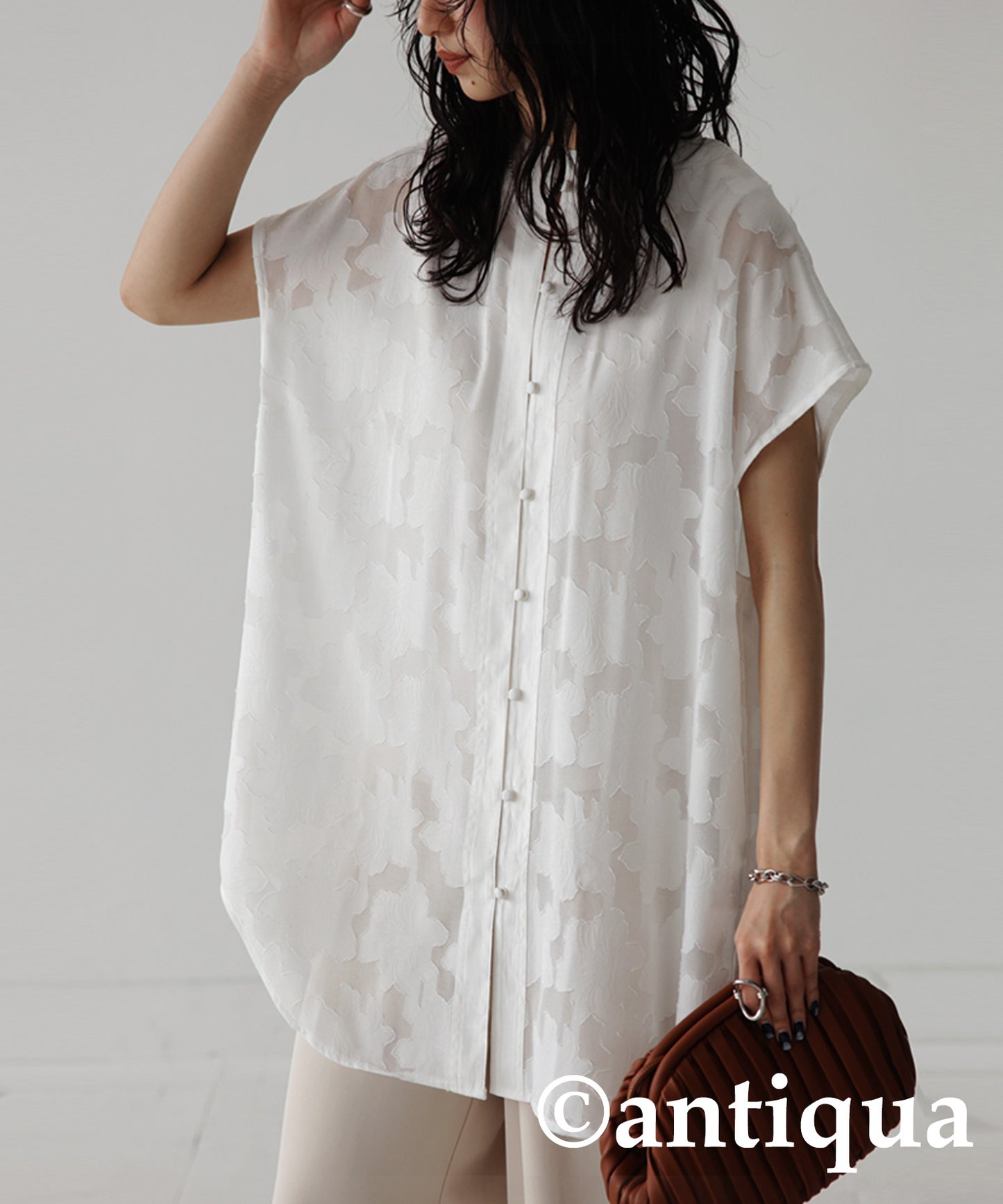 Floral Ladies Sheer shirt no-sleeve