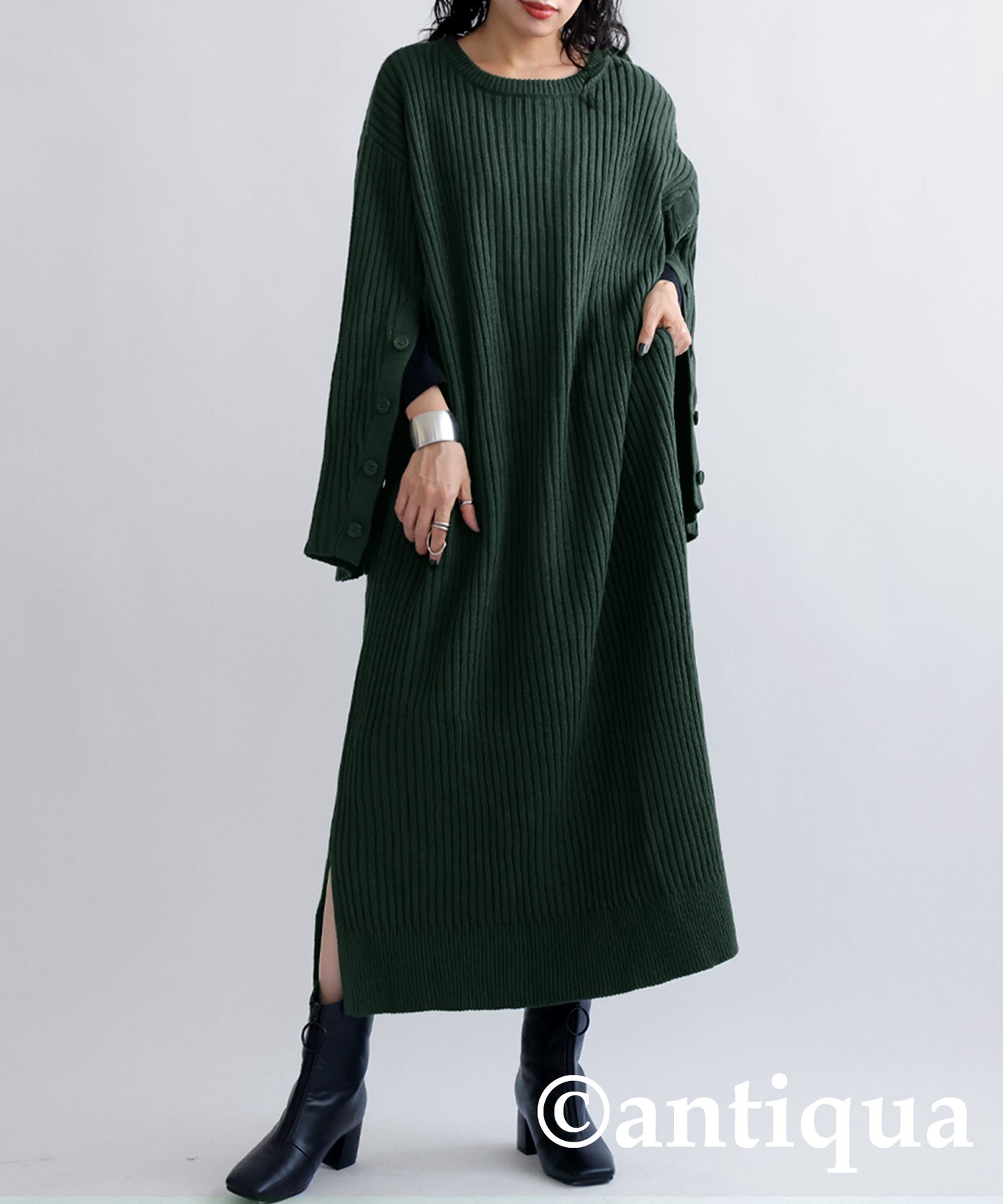 Button rib stitch dress Ladies