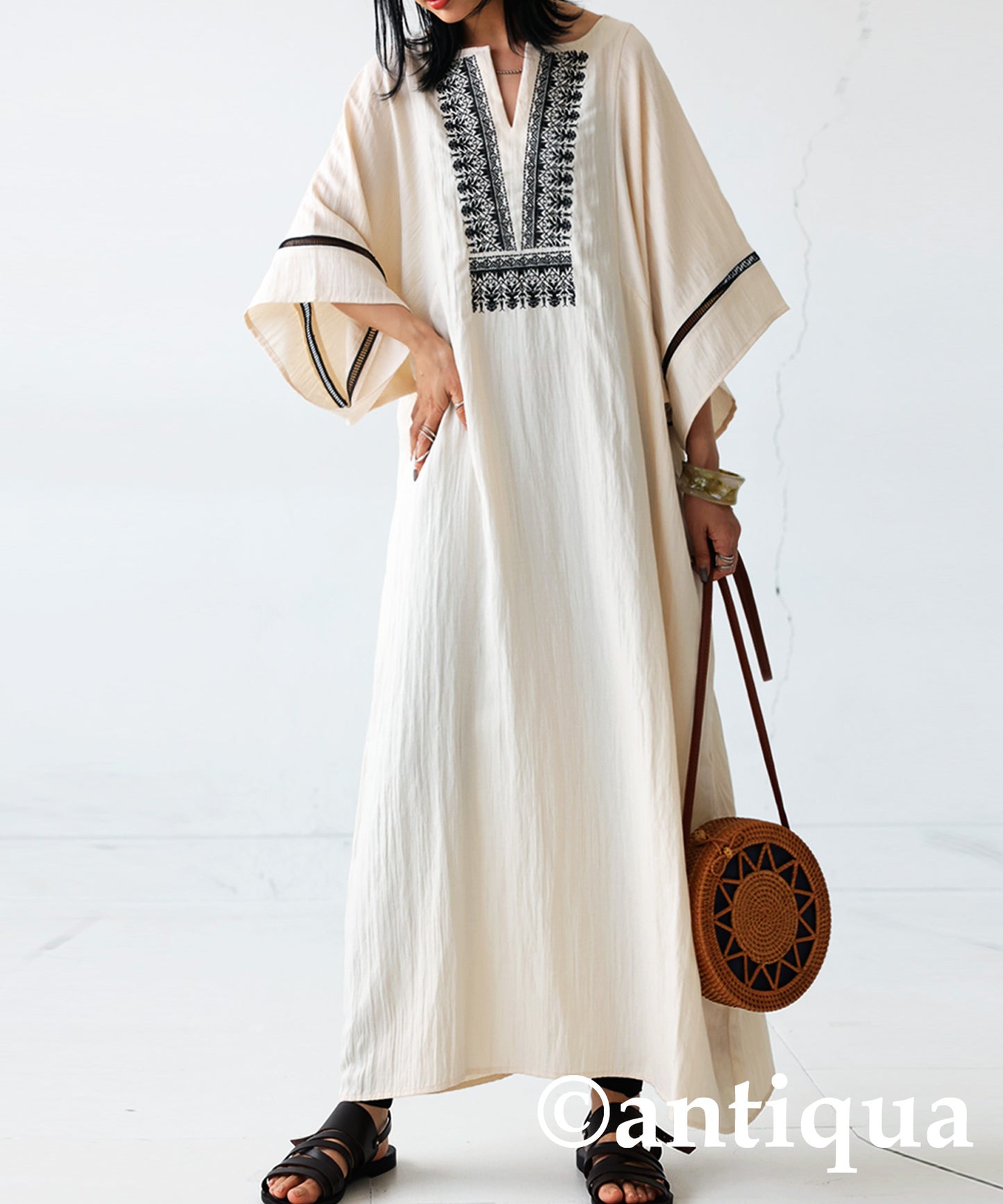 Loose-fitting Ladies Long Casual dress Short-Sleeve Embroidery